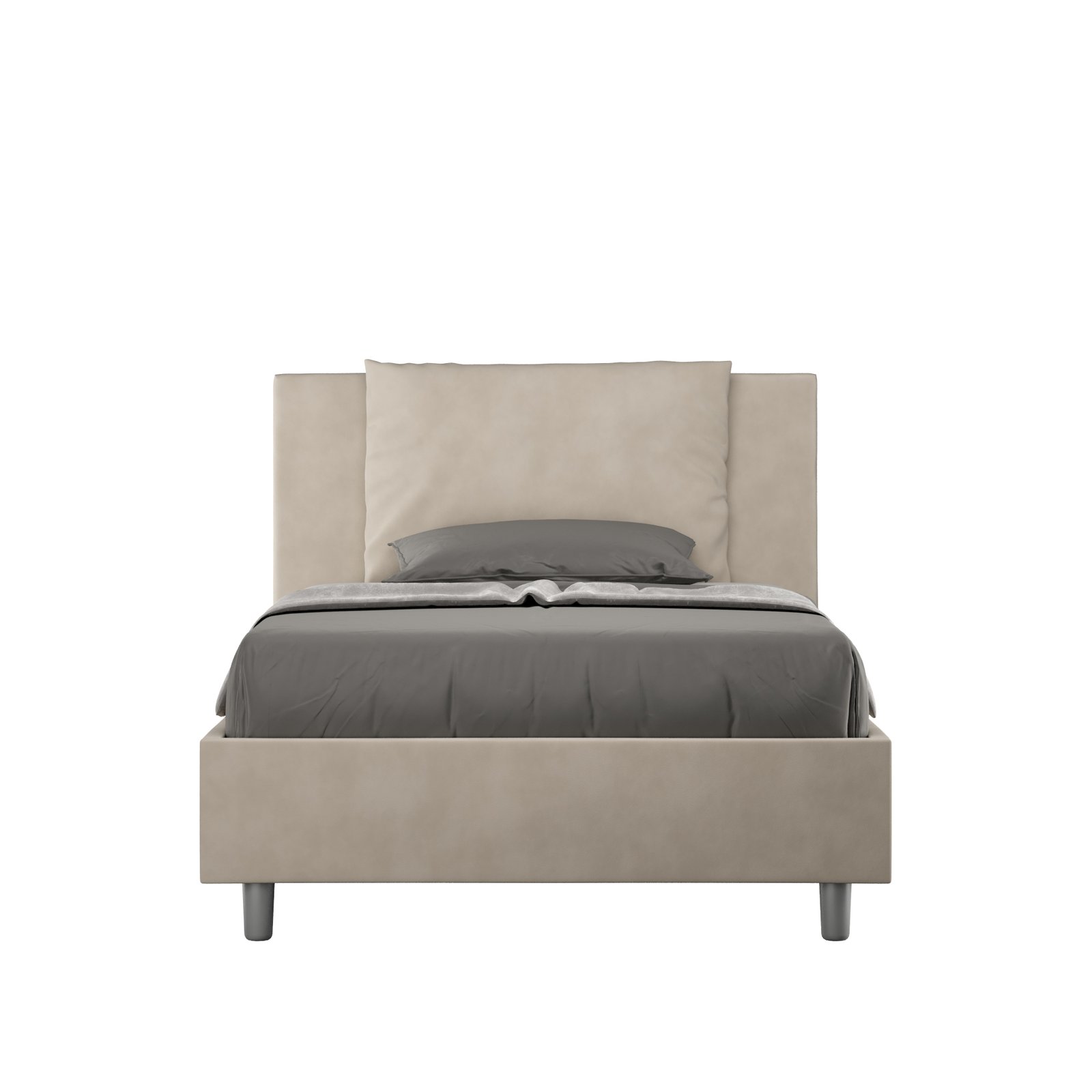 Image of Letto Singolo rivestito in Microfibra - ANTEA Dimensione Rete: 100x200, Colore: Sabbia, Tipologia Letto: Con Rete e Contenitore cod009
