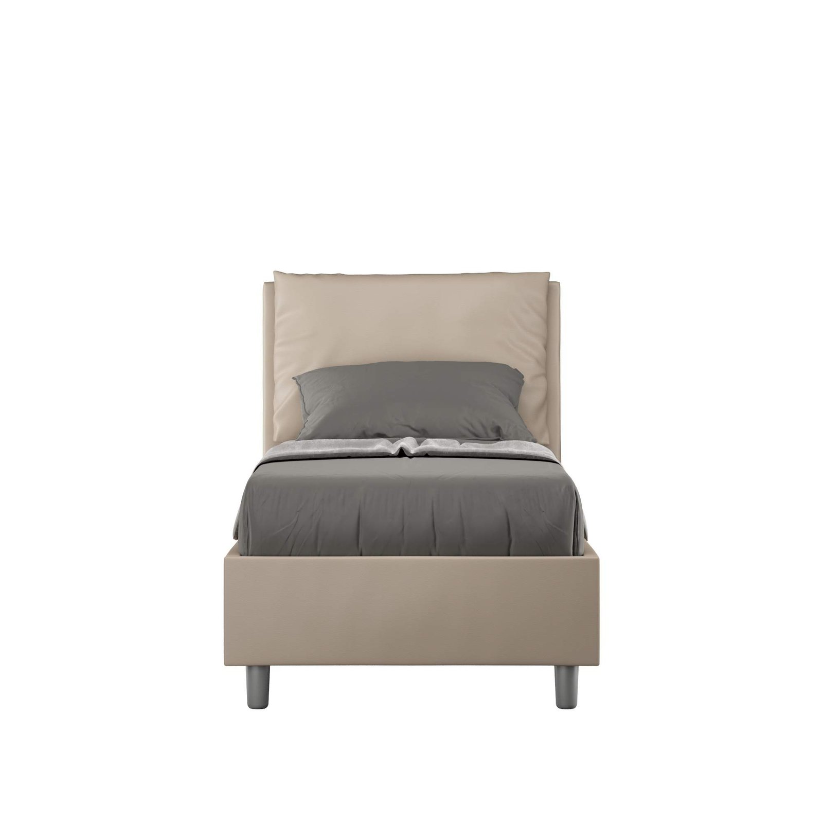 Letto Singolo rivestito in Similpelle - ANTEA Colore: Tortora, Tipologia Letto: Con Rete, Dimensione Rete: 80x190