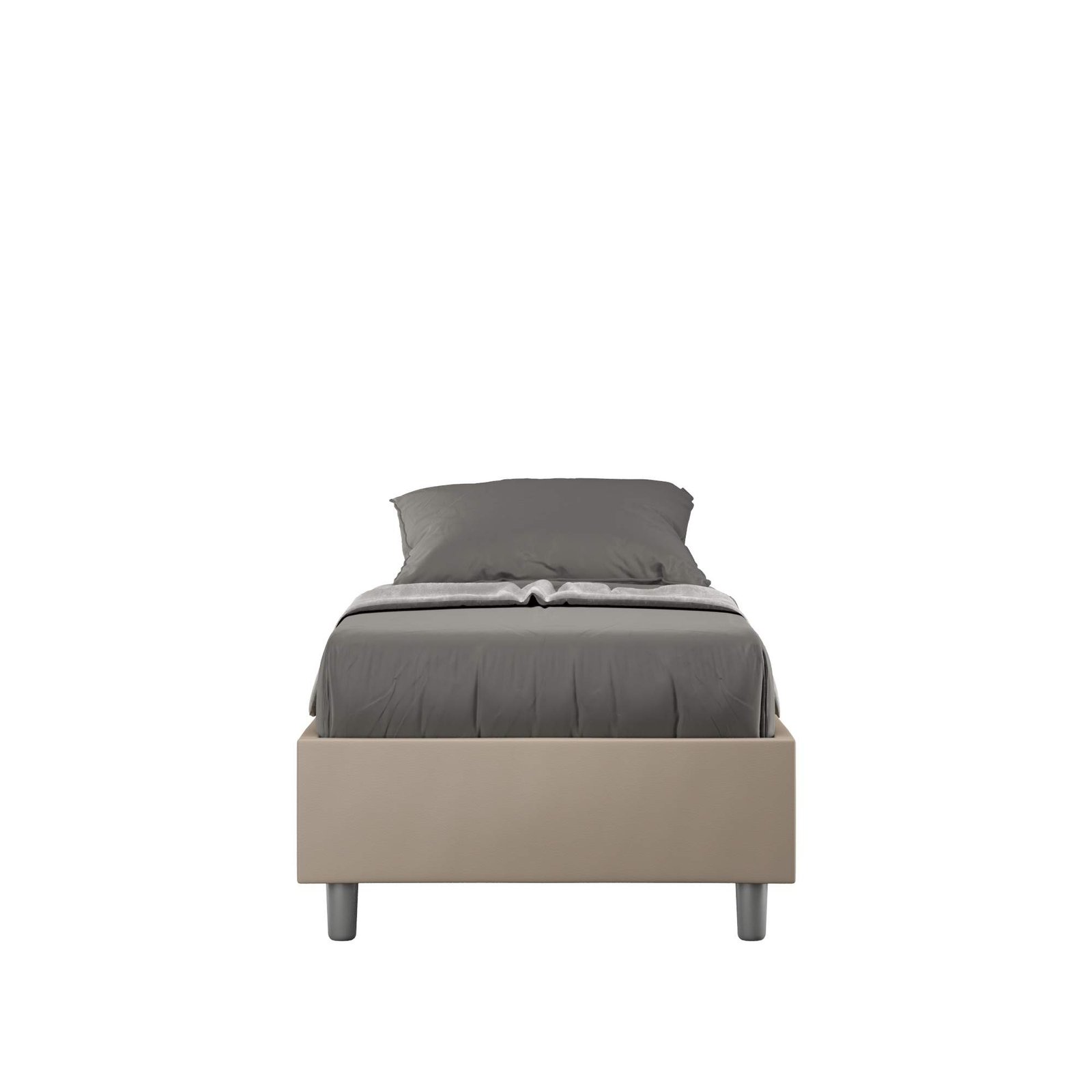 Letto Singolo rivestito in Similpelle - AZELIA Dimensione Rete: 80x190, Colore: Tortora, Tipologia Letto: Con Rete e Contenitore