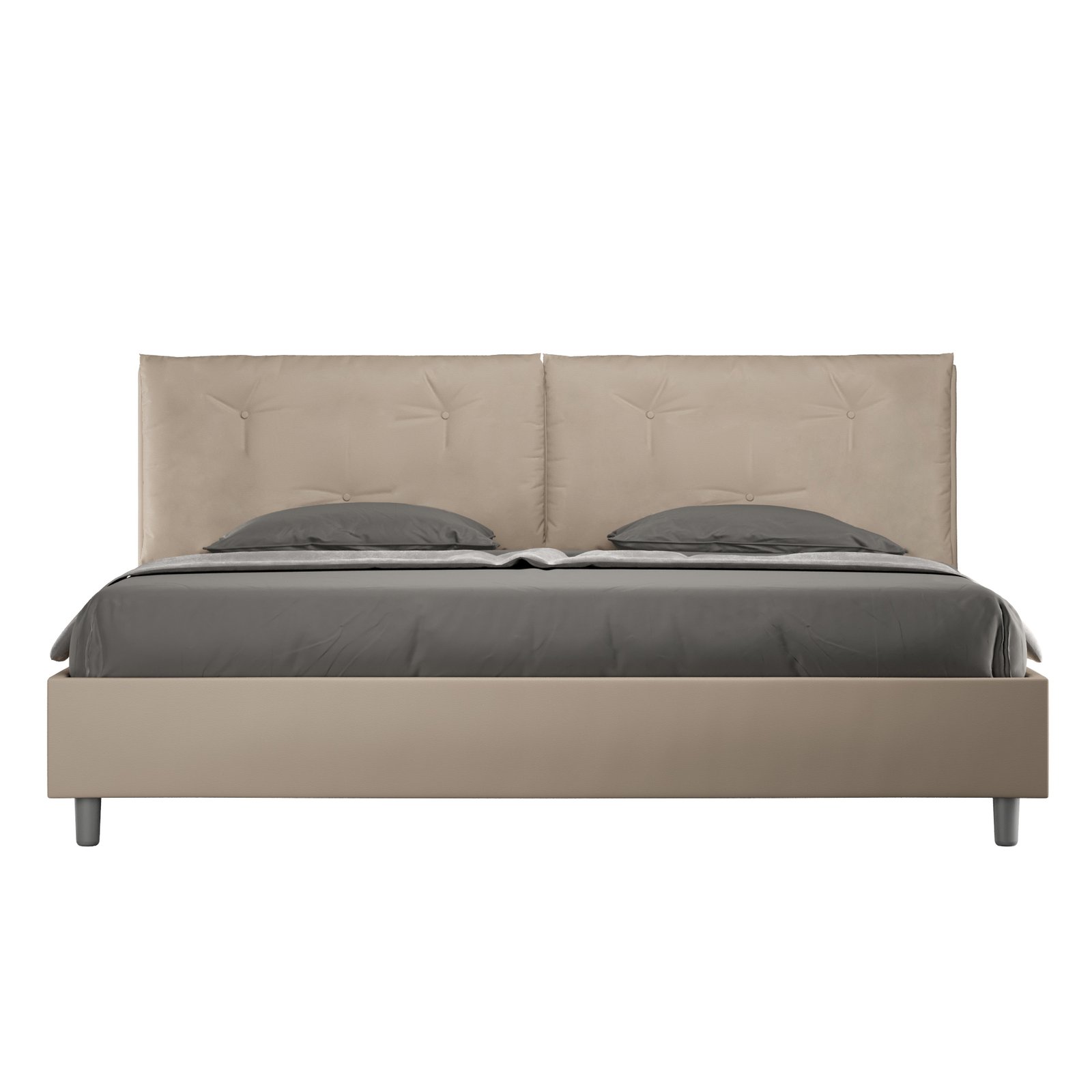 Letto Matrimoniale King size rivestito in Similpelle con cuscini xl - APPIA LARGE Tipologia Letto: Con Rete e Contenitore, Colore: Tortora, Dimensione Rete: 200x210