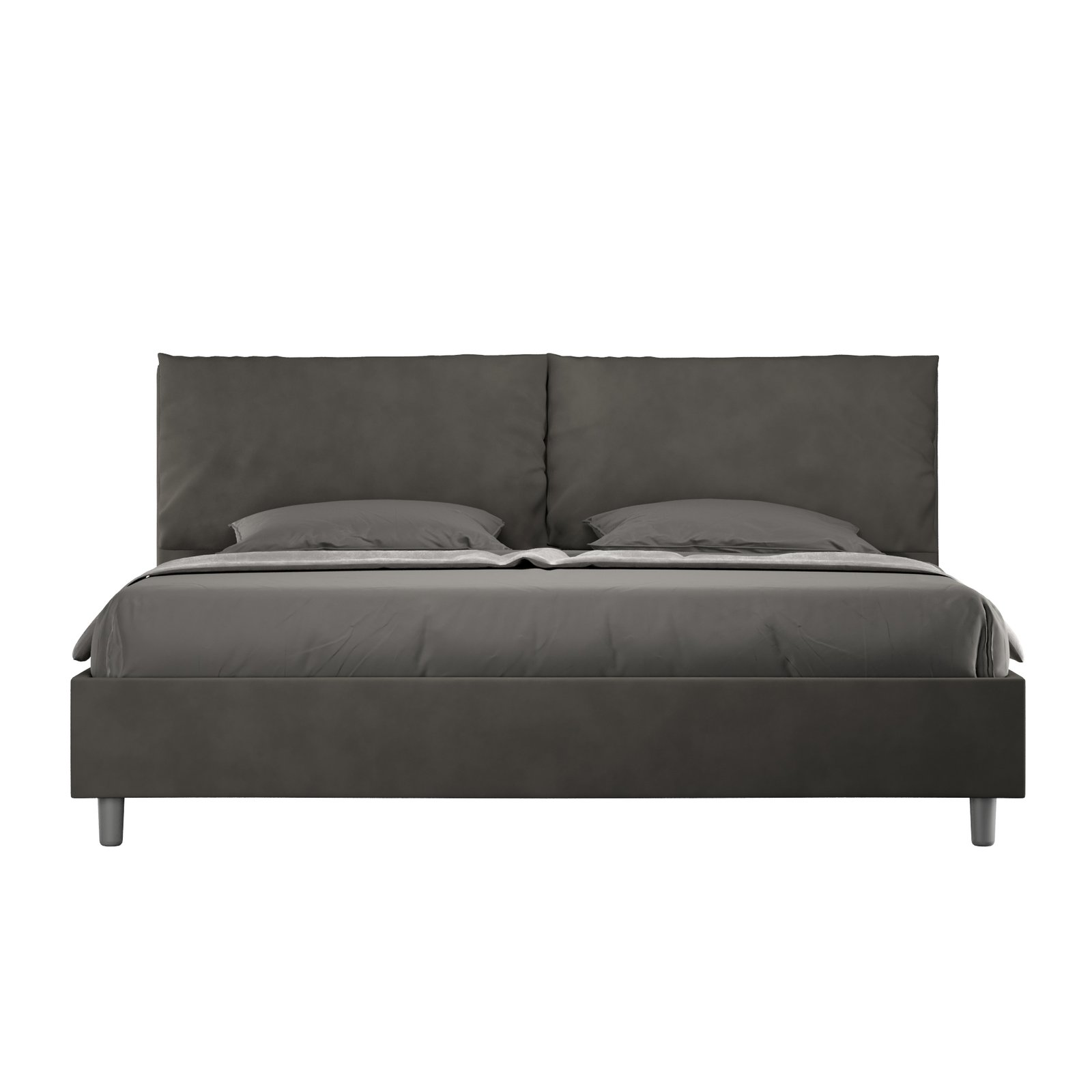 Letto Matrimoniale King size rivestito in Microfibra con cuscini xl - ANTEA LARGE Dimensione Rete: 200x200, Tipologia Letto: Con Rete e Contenitore, Colore: Grigio