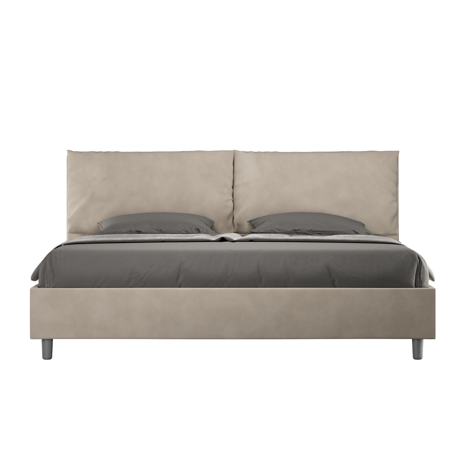Letto Matrimoniale King size rivestito in Microfibra con cuscini xl - ANTEA LARGE Dimensione Rete: 200x200, Tipologia Letto: Con Rete e Contenitore, Colore: Sabbia