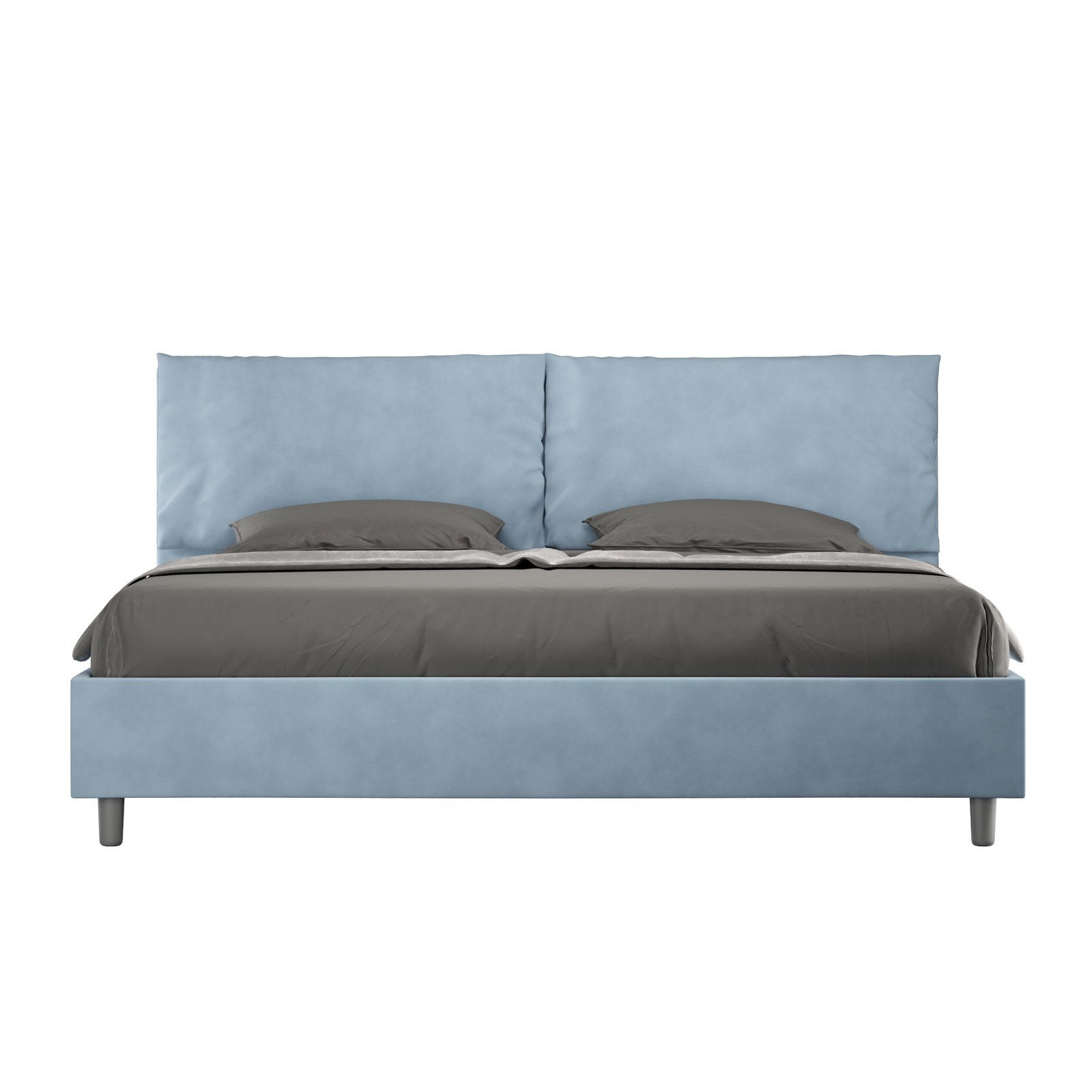 Letto Matrimoniale King size rivestito in Microfibra con cuscini xl - ANTEA LARGE Dimensione Rete: 200x200, Tipologia Letto: Con Rete e Contenitore, Colore: Azzurro