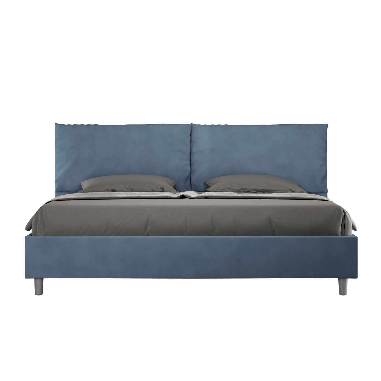 Letto Matrimoniale King size rivestito in Microfibra con cuscini xl - ANTEA LARGE Dimensione Rete: 200x210, Tipologia Letto: Senza Rete, Colore: Blu