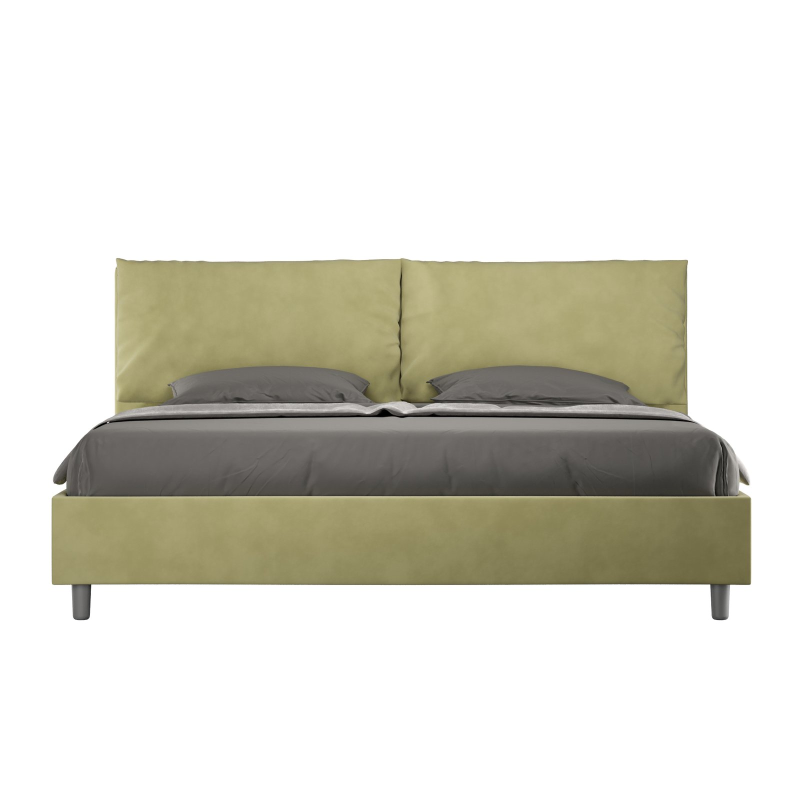 Image of Letto Matrimoniale King size rivestito in Microfibra con cuscini xl - ANTEA LARGE Dimensione Rete: 200x200, Tipologia Letto: Con Rete e Contenitore, Colore: Tè verde cod009