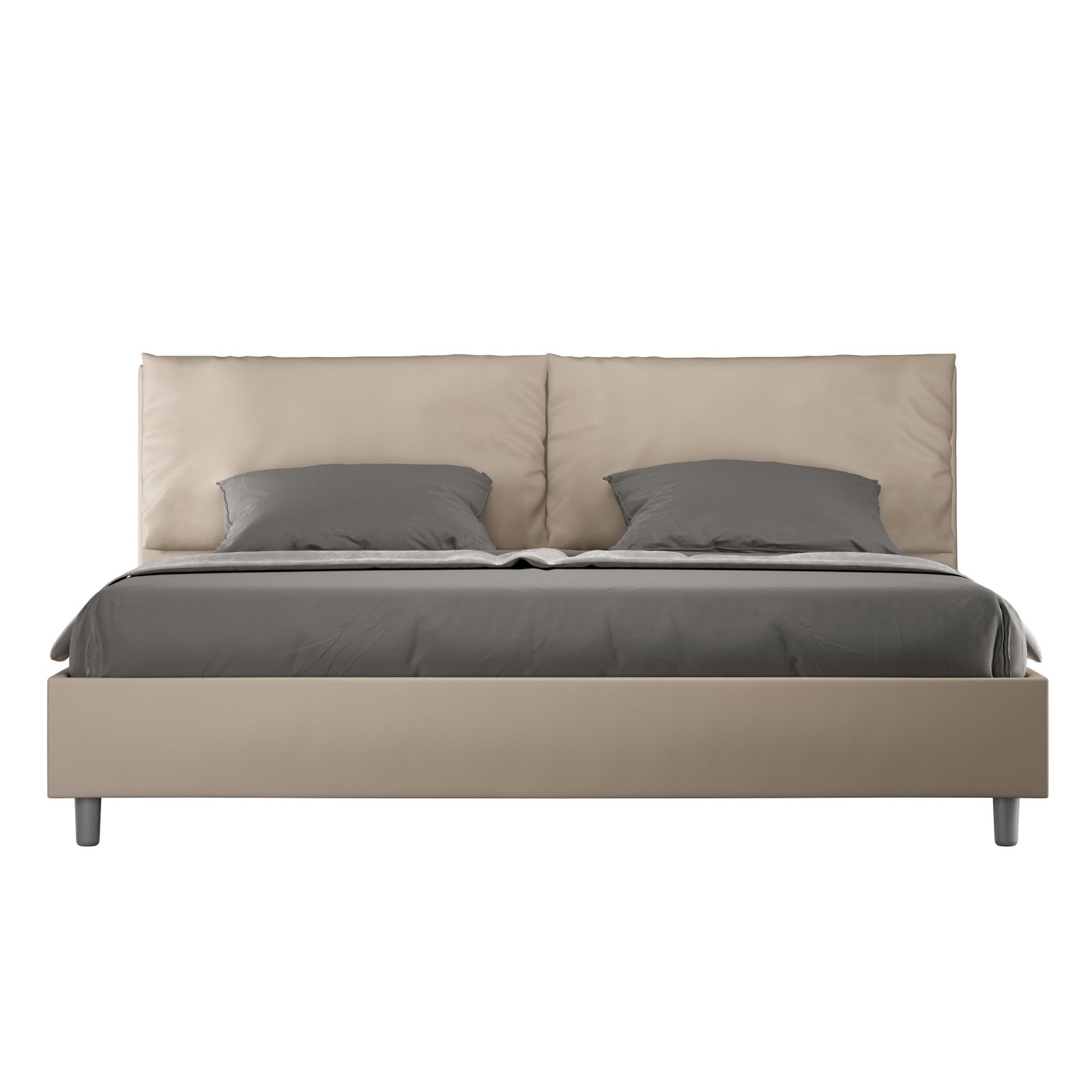 Letto Matrimoniale King size rivestito in Similpelle con cuscini xl - ANTEA LARGE Tipologia Letto: Con Rete, Colore: Tortora, Dimensione Rete: 200x200