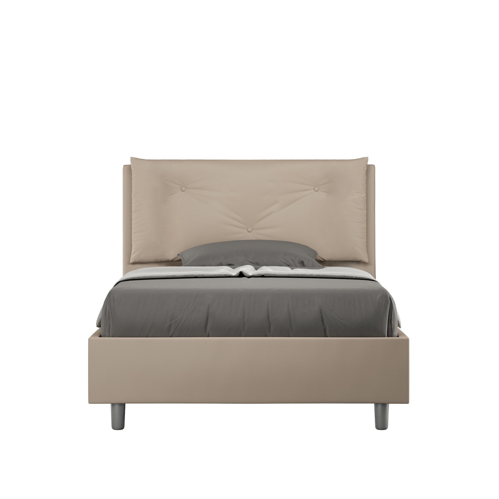 Letto una piazza e mezza rivestito in Similpelle con cuscini xl - APPIA LARGE Dimensione Rete: 120x210, Colore: Tortora, Tipologia Letto: Con Rete e Contenitore