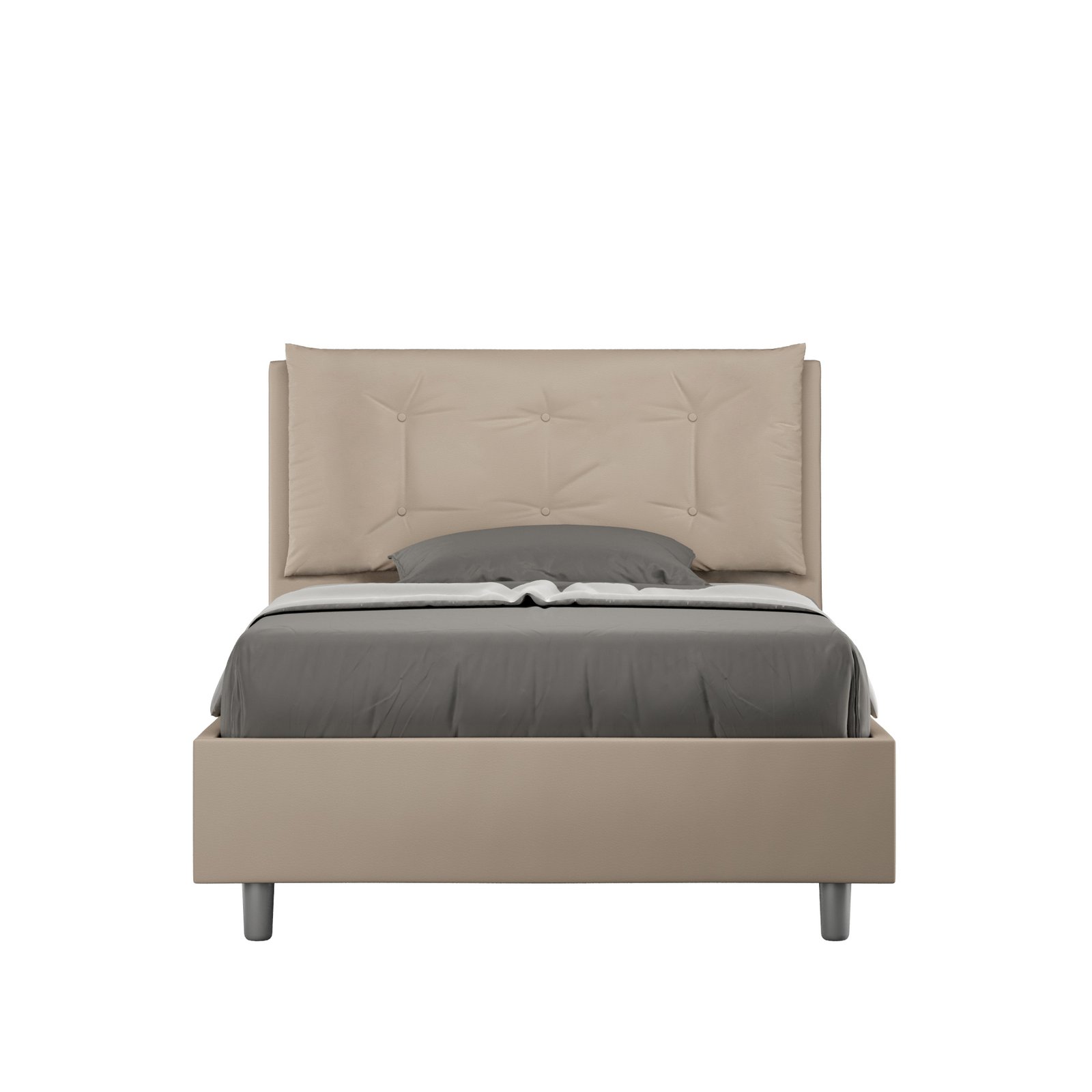 Letto una piazza e mezza rivestito in Similpelle con cuscini xl - ANNALISA LARGE Tipologia Letto: Senza Rete, Colore: Tortora, Dimensione Rete: 120x190