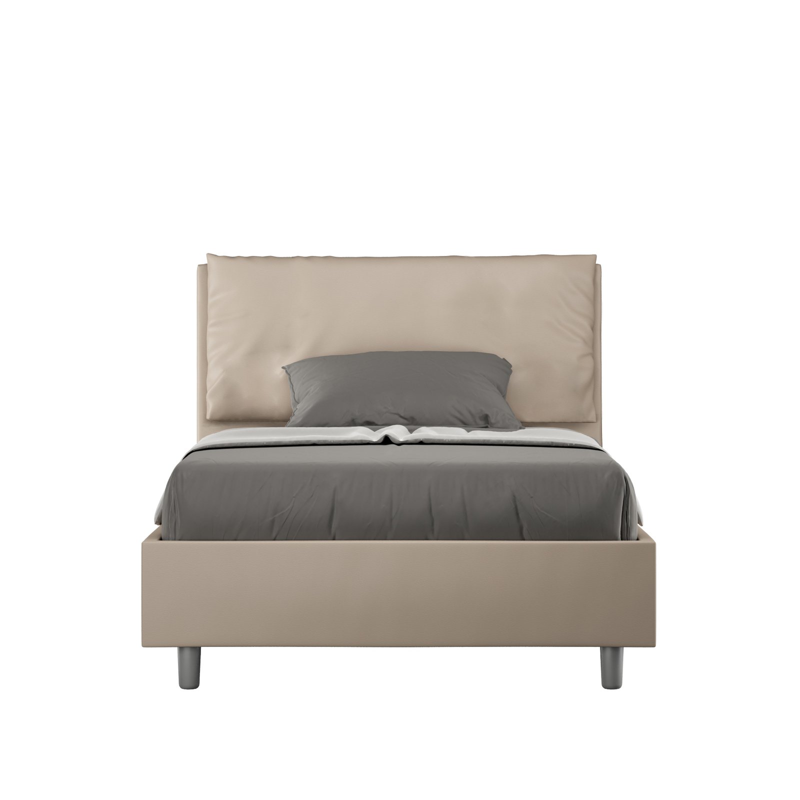 Letto una piazza e mezza rivestito in Similpelle con cuscini xl - ANTEA LARGE Tipologia Letto: Con Rete, Dimensione Rete: 120x210, Colore: Tortora