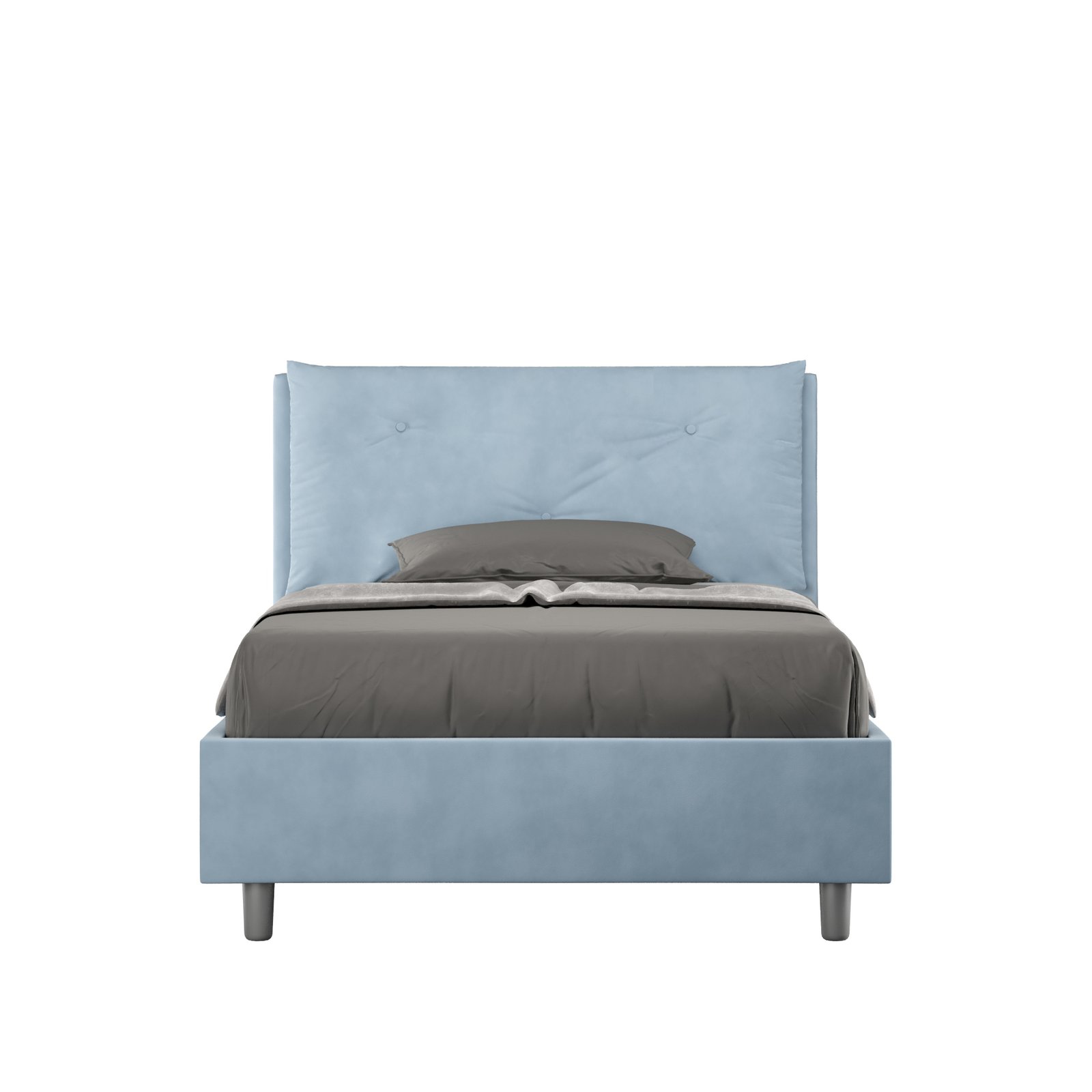 Letto una piazza e mezza rivestito in Microfibra con cuscini xl - APPIA LARGE Tipologia Letto: Con Rete, Colore: Azzurro, Dimensione Rete: 120x190