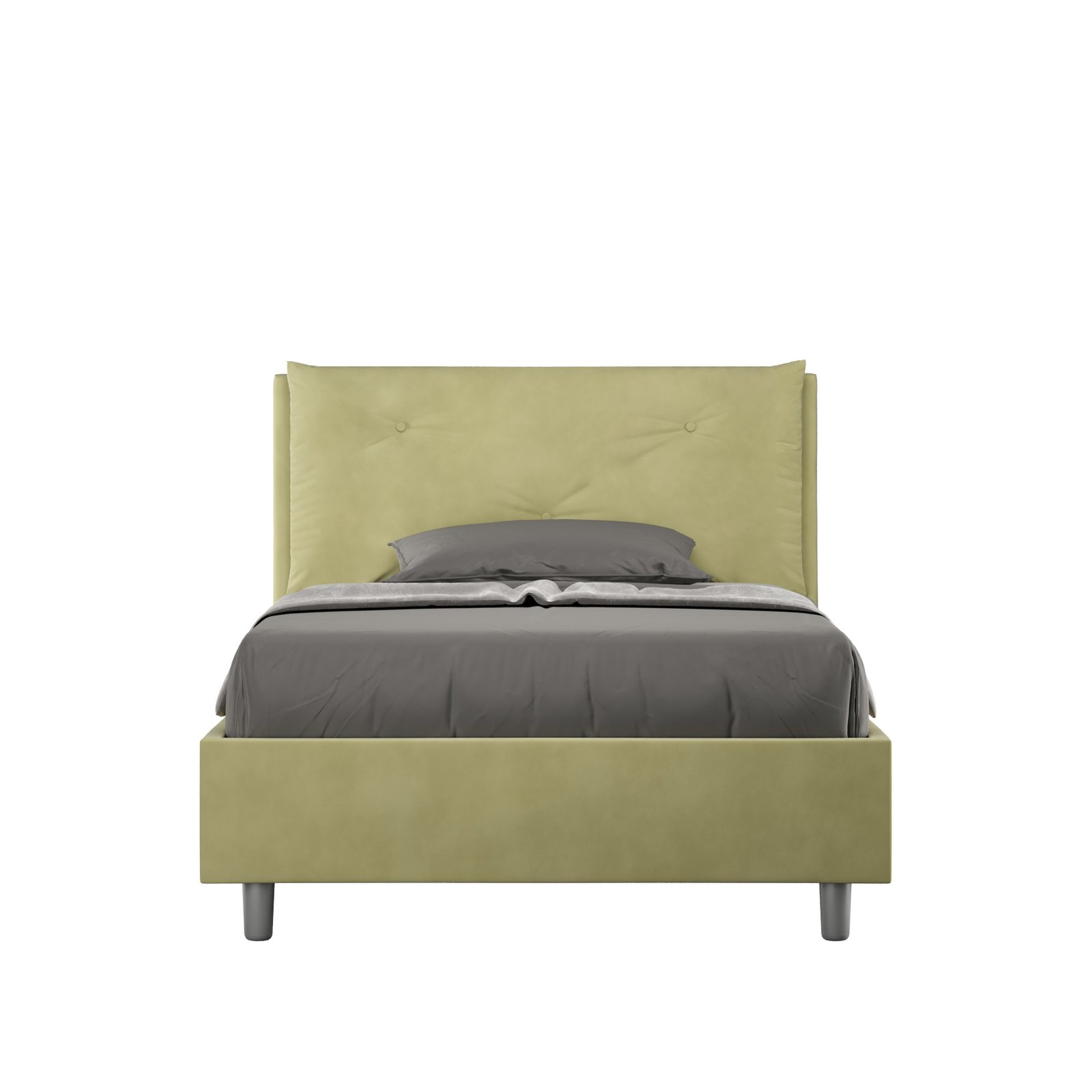 Letto una piazza e mezza rivestito in Microfibra con cuscini xl - APPIA LARGE Tipologia Letto: Con Rete e Contenitore, Dimensione Rete: 120x190, Colore: Tè verde