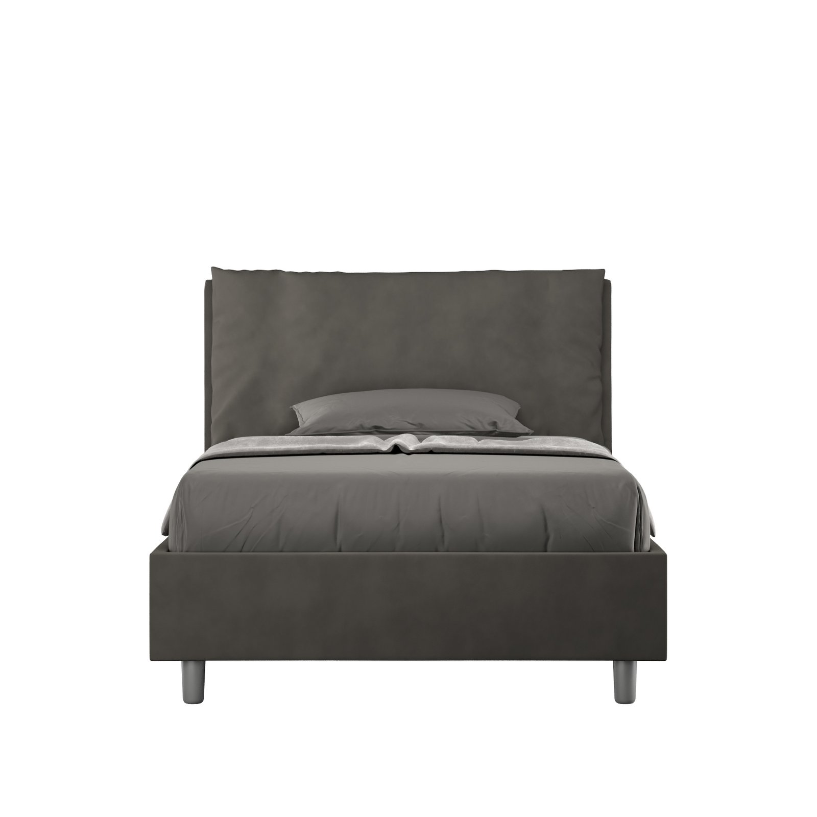 Letto una piazza e mezza rivestito in Microfibra con cuscini xl - ANTEA LARGE Tipologia Letto: Senza Rete, Colore: Grigio, Dimensione Rete: 110x210