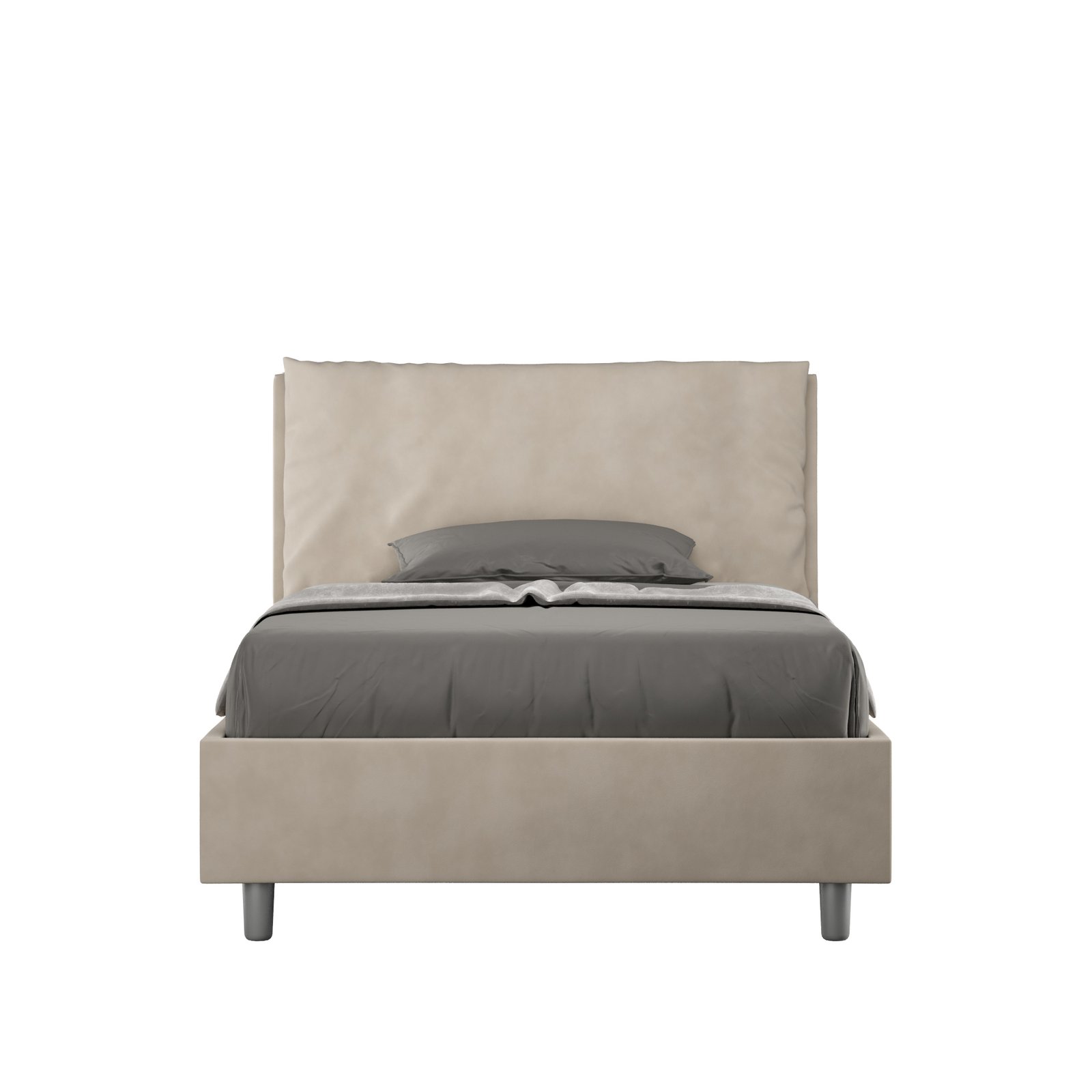 Letto una piazza e mezza rivestito in Microfibra con cuscini xl - ANTEA LARGE Colore: Sabbia, Dimensione Rete: 120x190, Tipologia Letto: Con Rete