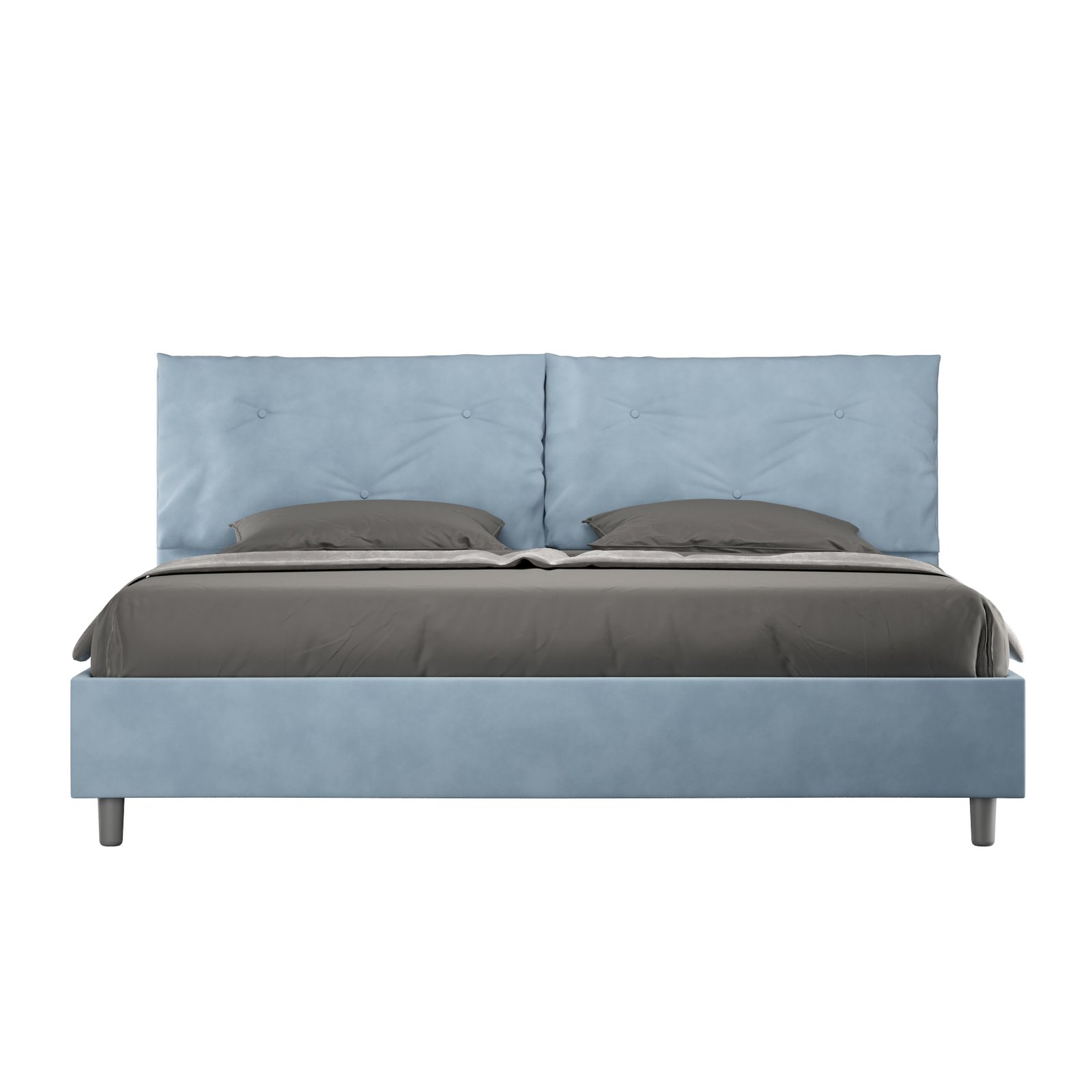 Letto Matrimoniale King size rivestito in Microfibra - APPIA Colore: Azzurro, Tipologia Letto: Con Rete e Contenitore, Dimensione Rete: 190x210
