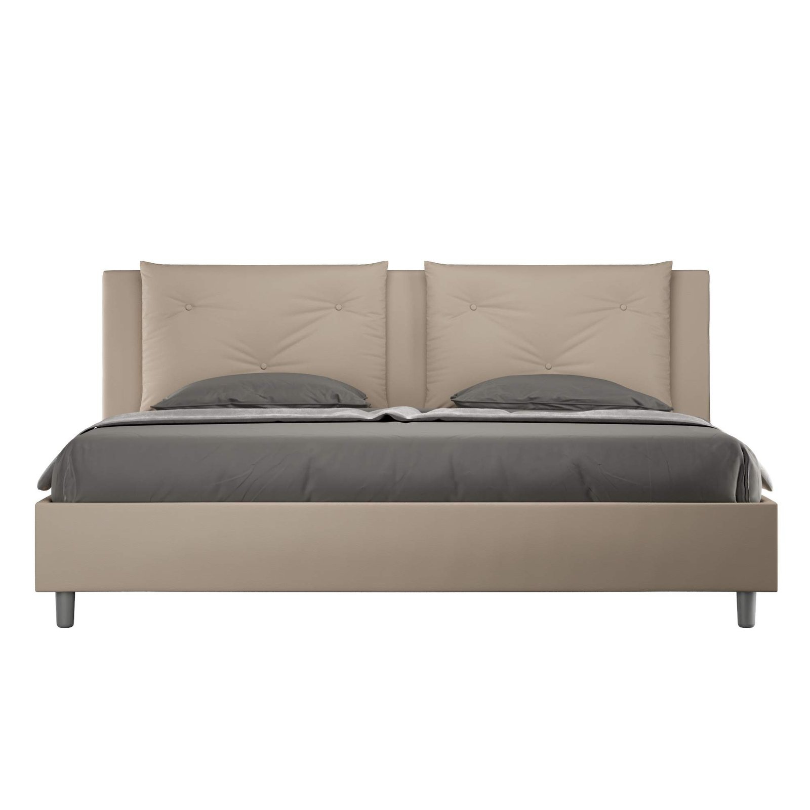 Letto Matrimoniale King size rivestito in Similpelle - APPIA Colore: Tortora, Dimensione Rete: 200x210, Tipologia Letto: Con Rete e Contenitore