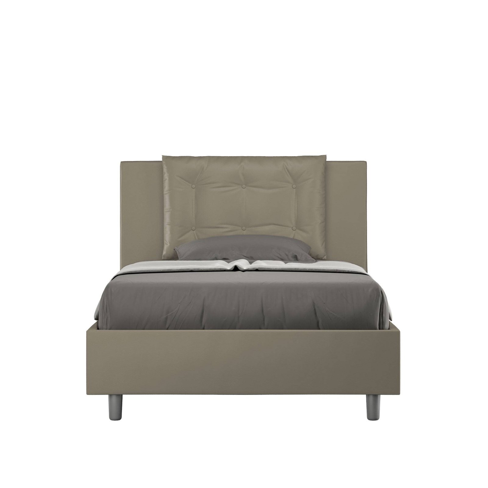 Letto una piazza e mezza rivestito in Similpelle - ANNALISA Colore: Cappuccino, Dimensione Rete: 120x190, Tipologia Letto: Con Rete e Contenitore