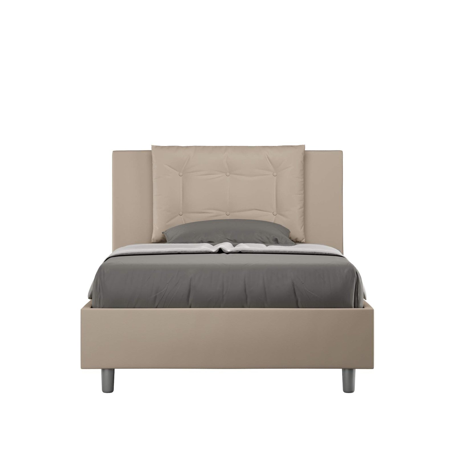Letto una piazza e mezza rivestito in Similpelle - ANNALISA Dimensione Rete: 120x210, Colore: Tortora, Tipologia Letto: Con Rete e Contenitore