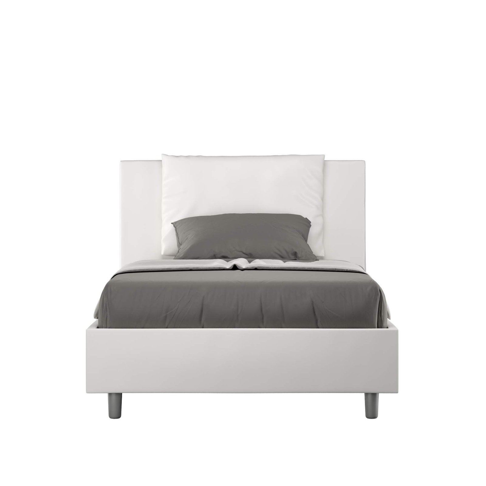 Letto una piazza e mezza rivestito in Similpelle - ANTEA Colore: Bianco, Dimensione Rete: 120x190, Tipologia Letto: Con Rete e Contenitore