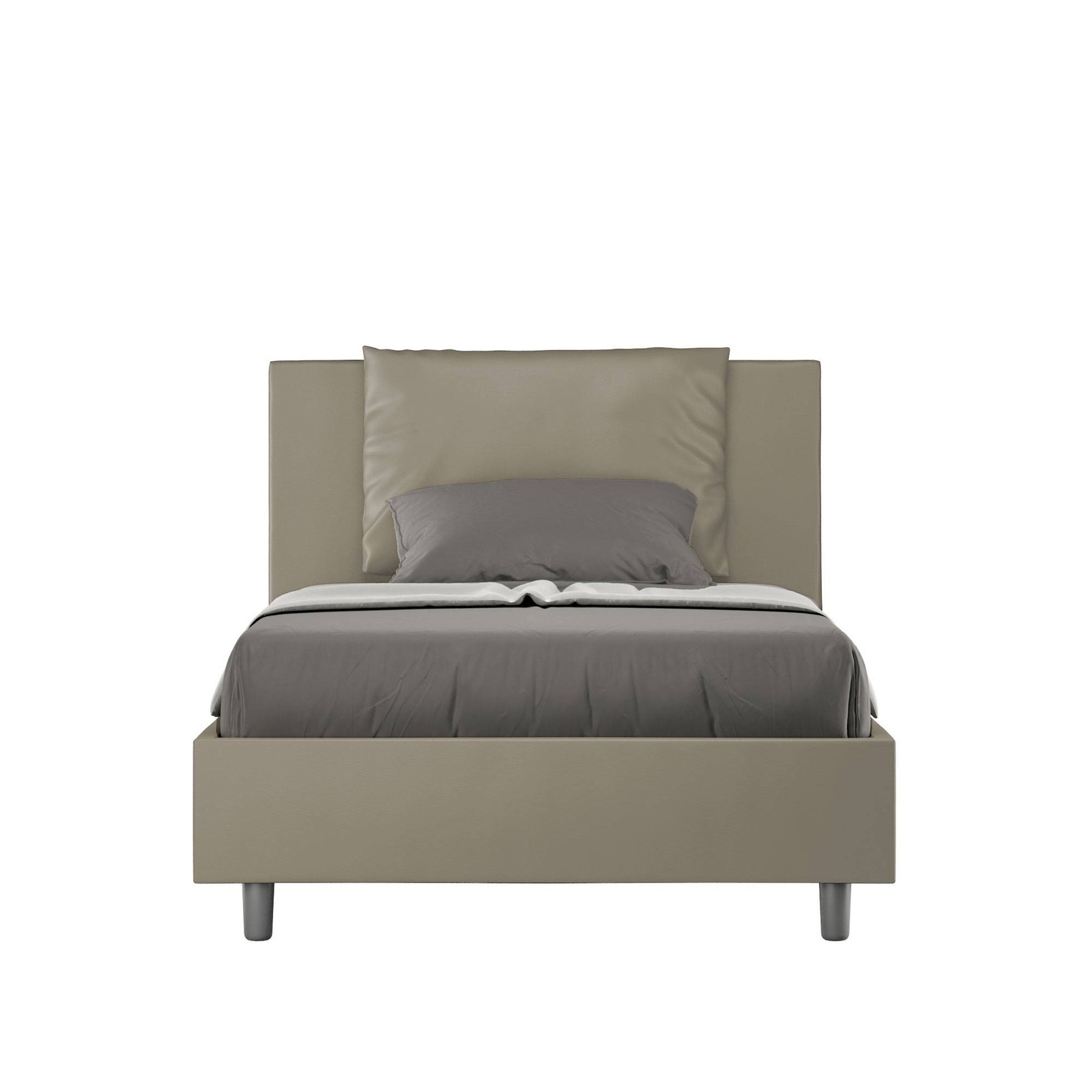 Letto una piazza e mezza rivestito in Similpelle - ANTEA Dimensione Rete: 120x190, Tipologia Letto: Con Rete e Contenitore, Colore: Cappuccino