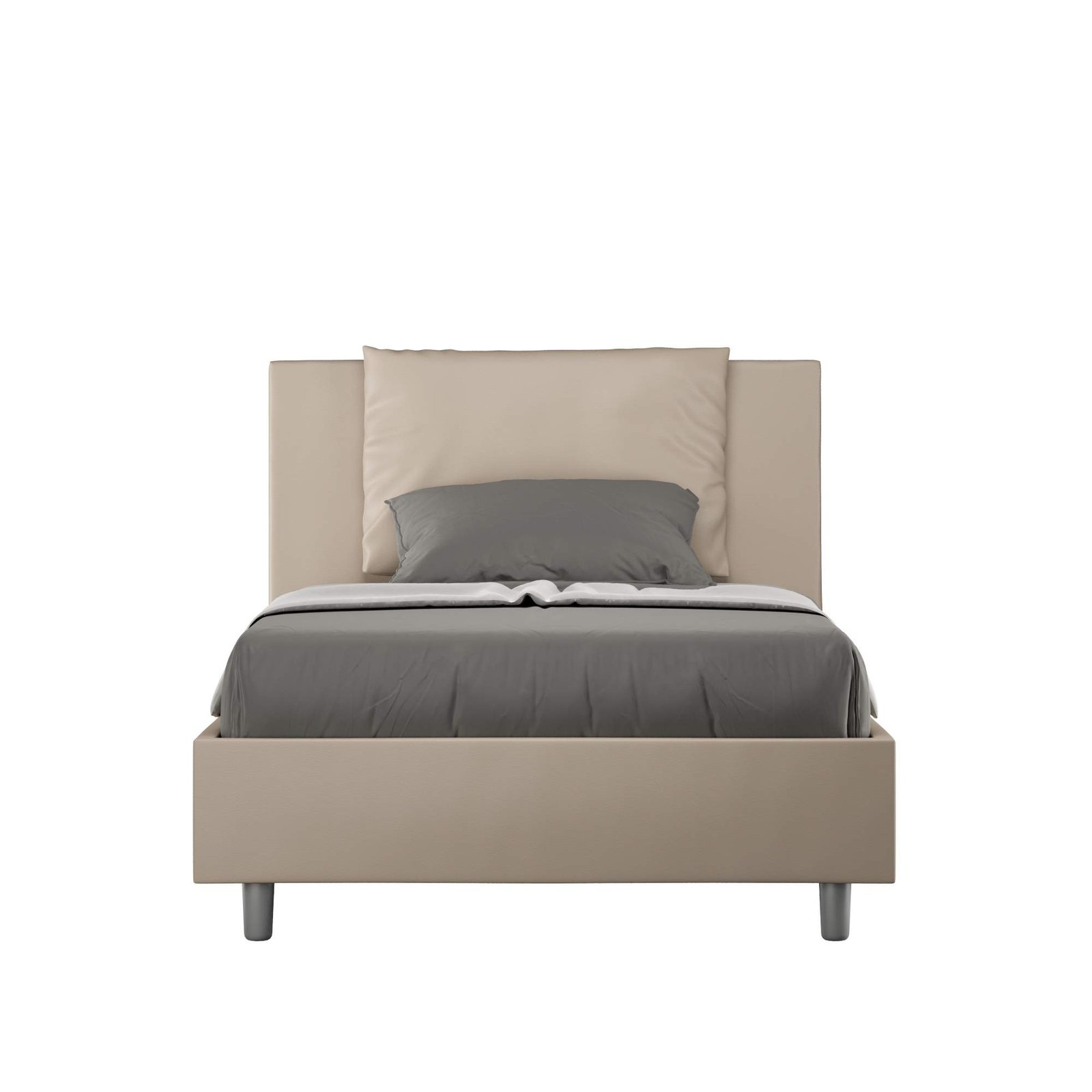 Letto una piazza e mezza rivestito in Similpelle - ANTEA Dimensione Rete: 120x190, Colore: Tortora, Tipologia Letto: Con Rete e Contenitore