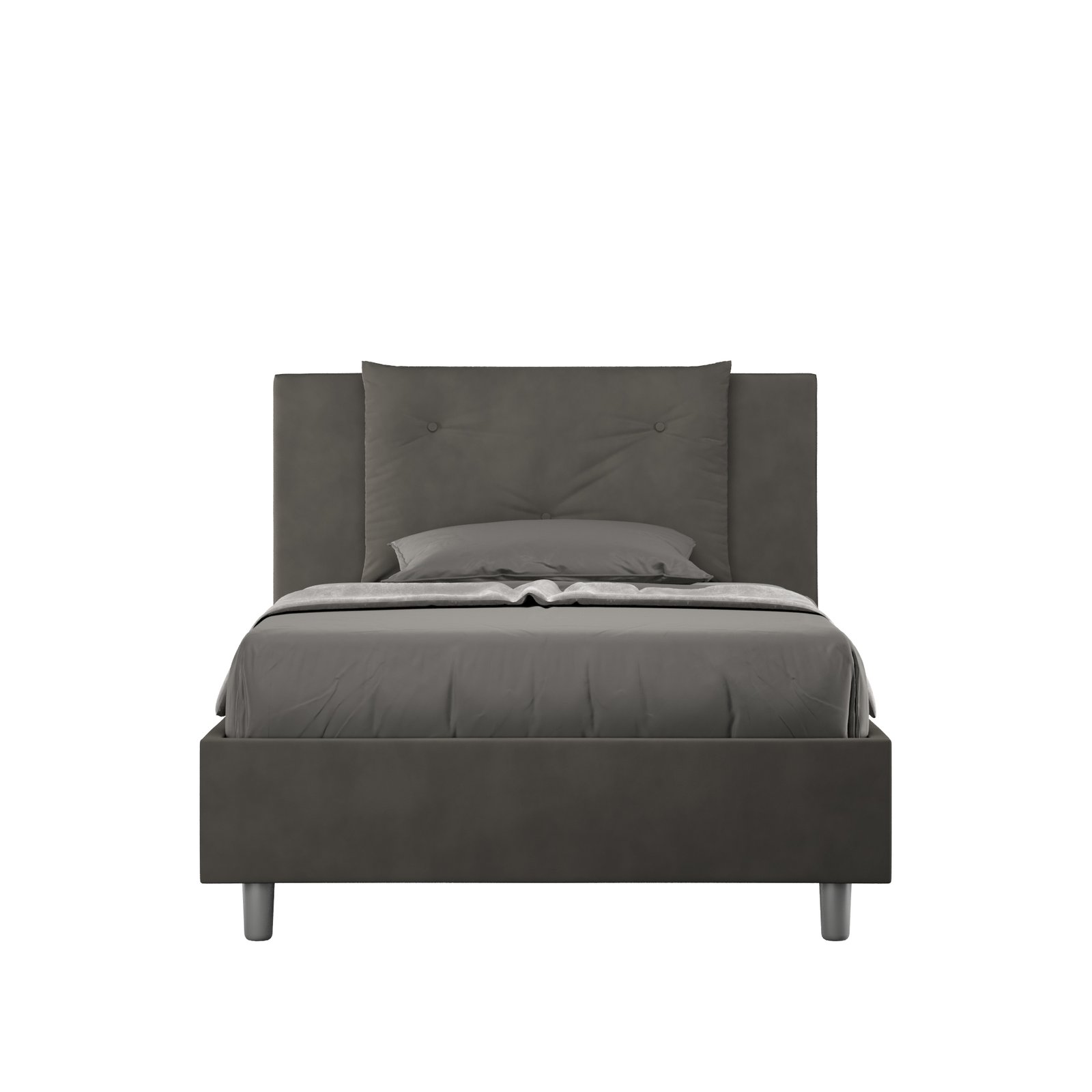 Letto una piazza e mezza rivestito in Microfibra - APPIA Dimensione Rete: 110x200, Colore: Grigio, Tipologia Letto: Con Rete e Contenitore