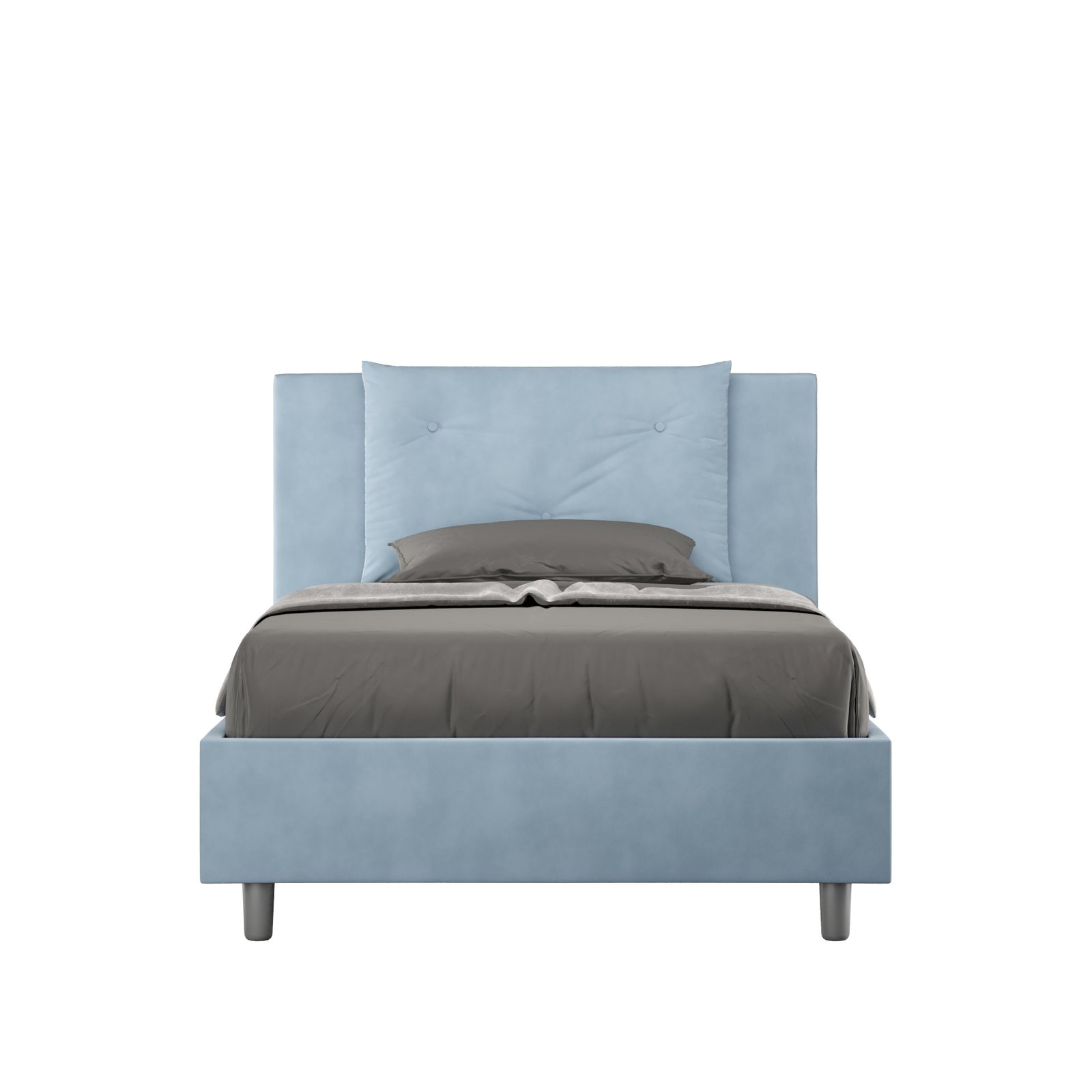 Letto una piazza e mezza rivestito in Microfibra - APPIA Dimensione Rete: 110x200, Colore: Azzurro, Tipologia Letto: Con Rete e Contenitore