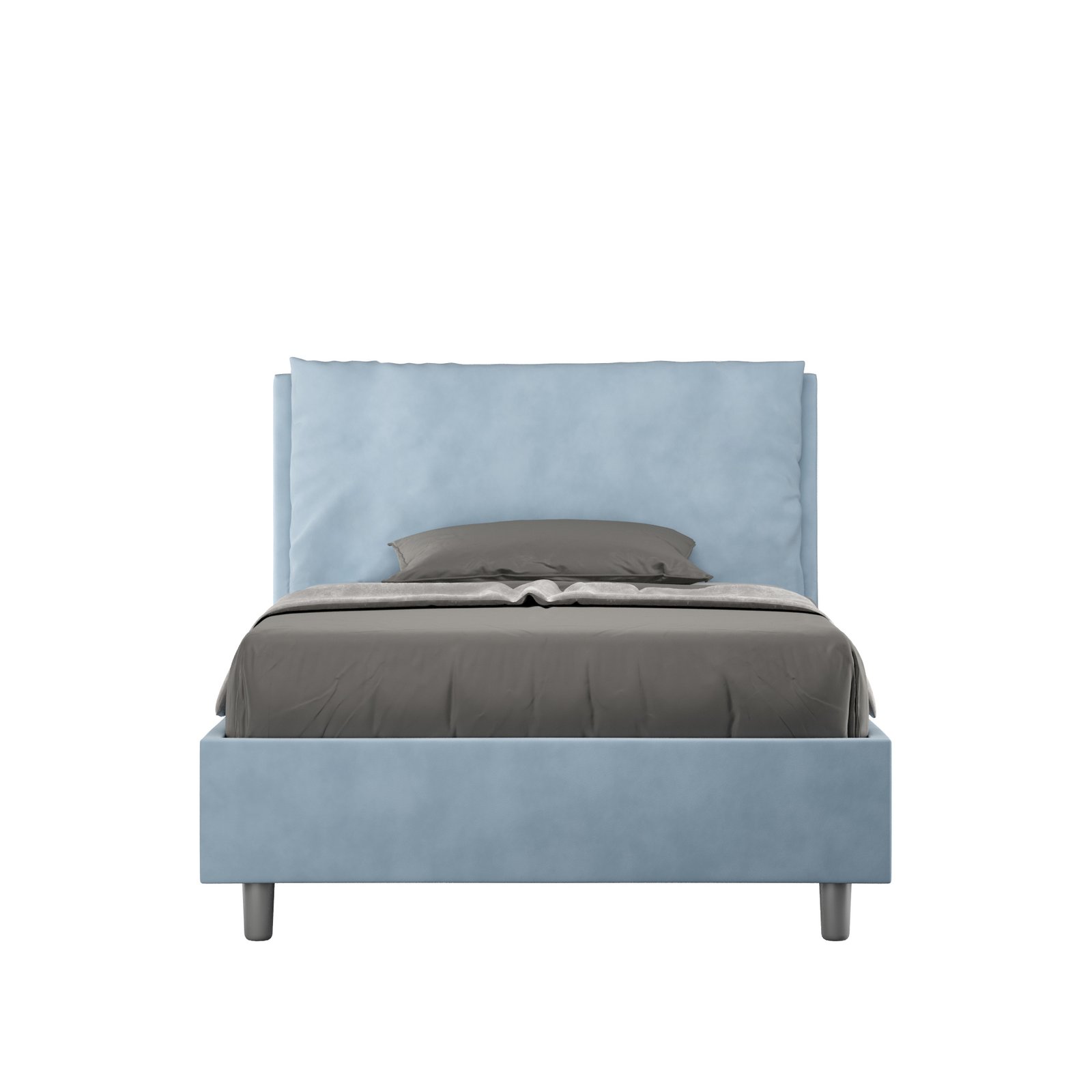 Letto una piazza e mezza rivestito in Microfibra - ANTEA Colore: Azzurro, Tipologia Letto: Con Rete e Contenitore, Dimensione Rete: 130x200