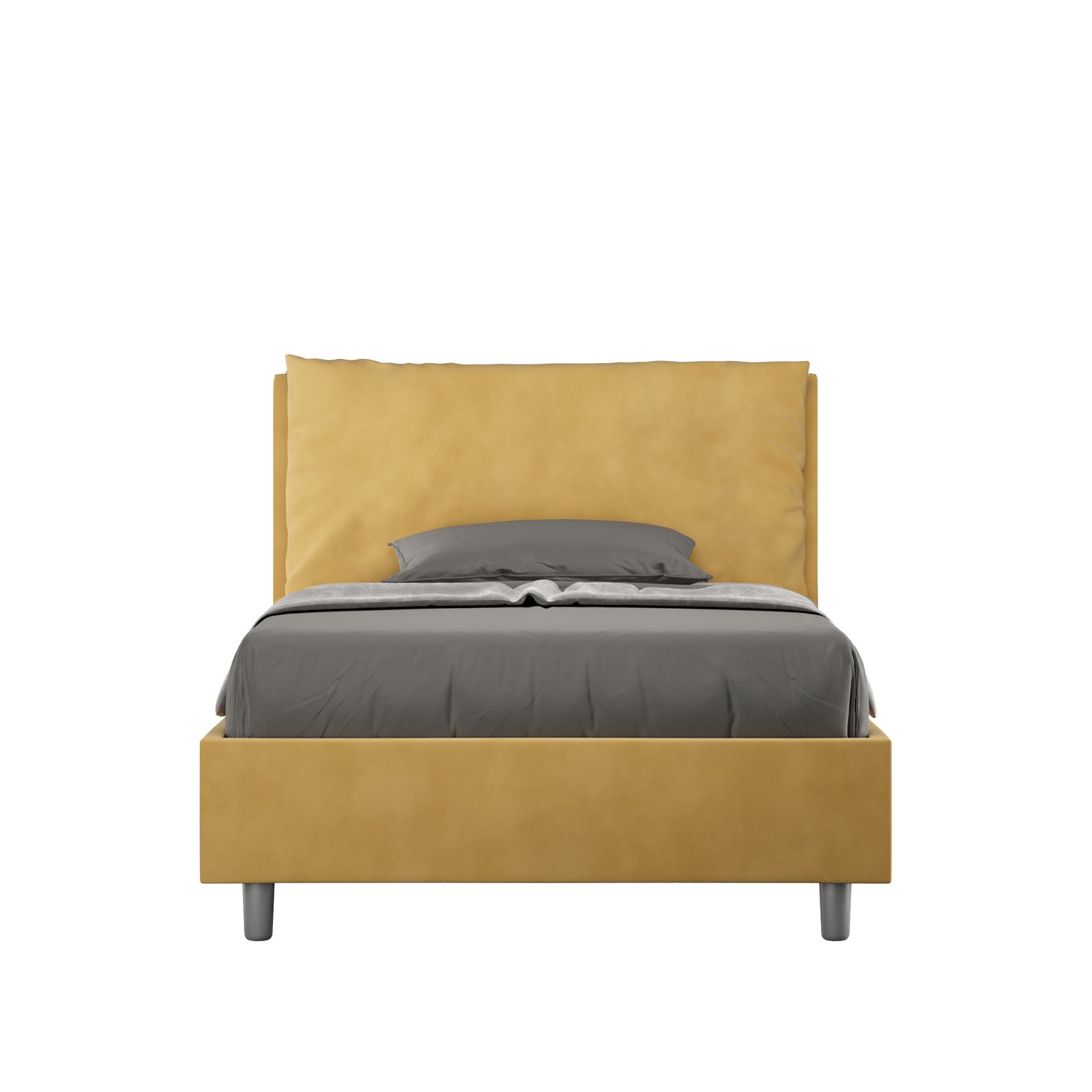 Letto una piazza e mezza rivestito in Microfibra - ANTEA Colore: Giallo, Tipologia Letto: Con Rete e Contenitore, Dimensione Rete: 130x200