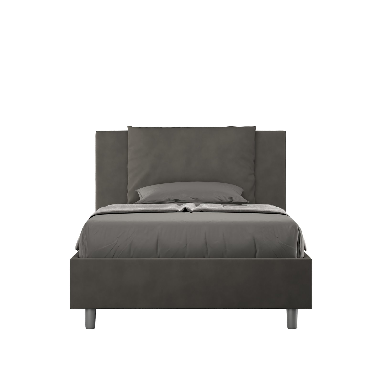 Letto una piazza e mezza rivestito in Microfibra - ANTEA Colore: Grigio, Dimensione Rete: 120x200, Tipologia Letto: Con Rete e Contenitore