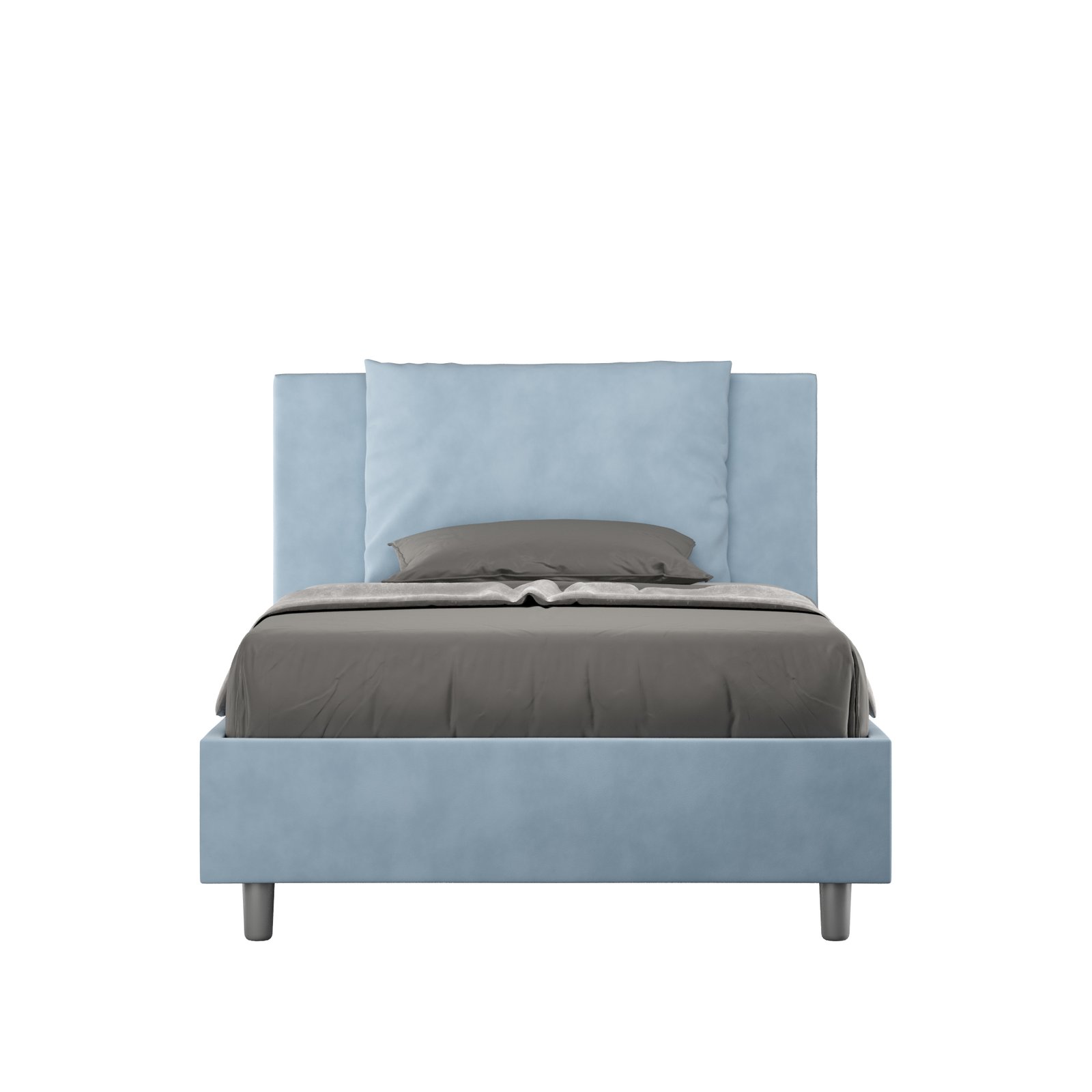 Letto una piazza e mezza rivestito in Microfibra - ANTEA Colore: Azzurro, Tipologia Letto: Con Rete, Dimensione Rete: 110x190