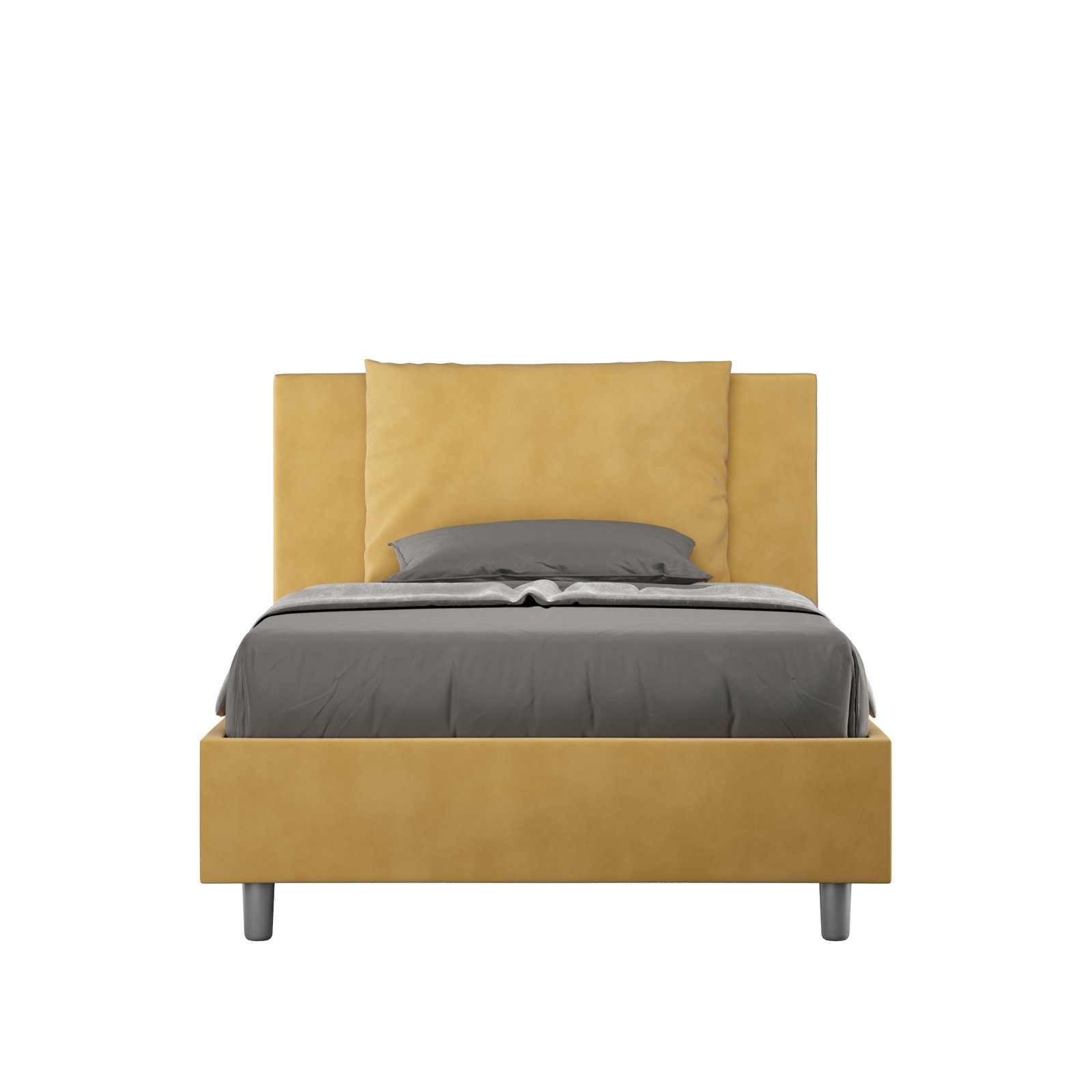 Letto una piazza e mezza rivestito in Microfibra - ANTEA Colore: Giallo, Dimensione Rete: 110x210, Tipologia Letto: Con Rete e Contenitore