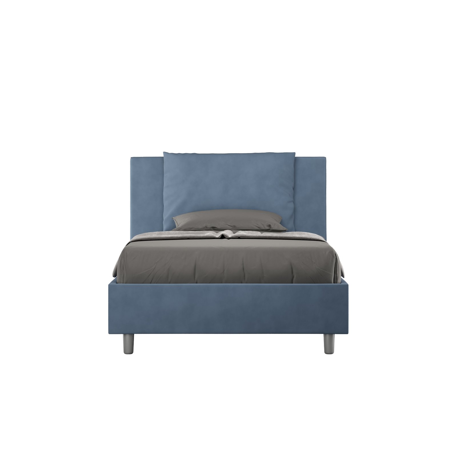 Letto una piazza e mezza rivestito in Microfibra - ANTEA Colore: Blu, Tipologia Letto: Senza Rete, Dimensione Rete: 110x190