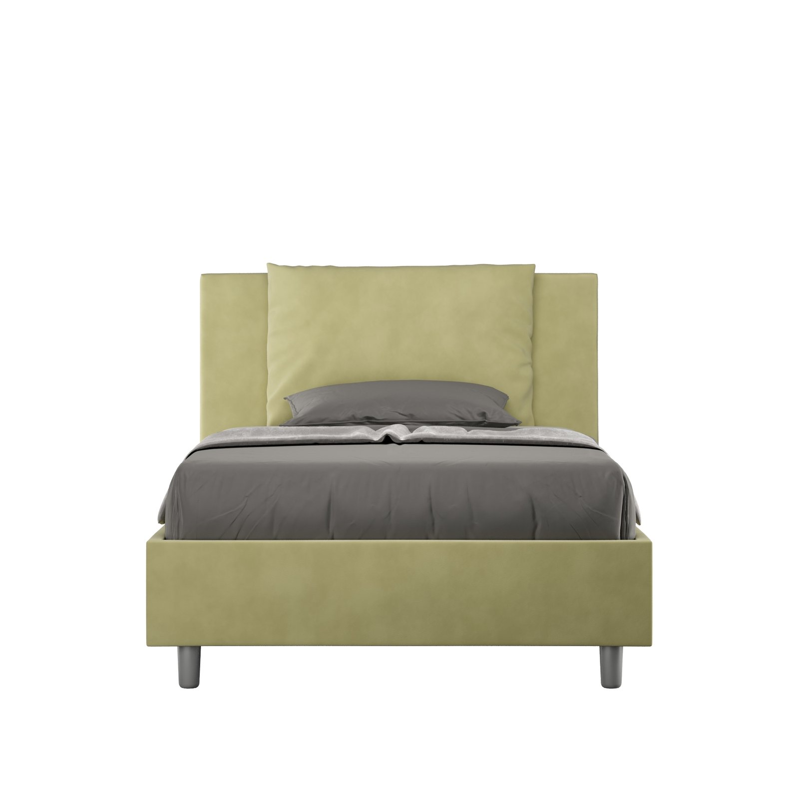 Letto una piazza e mezza rivestito in Microfibra - ANTEA Tipologia Letto: Senza Rete, Colore: Verde, Dimensione Rete: 110x190