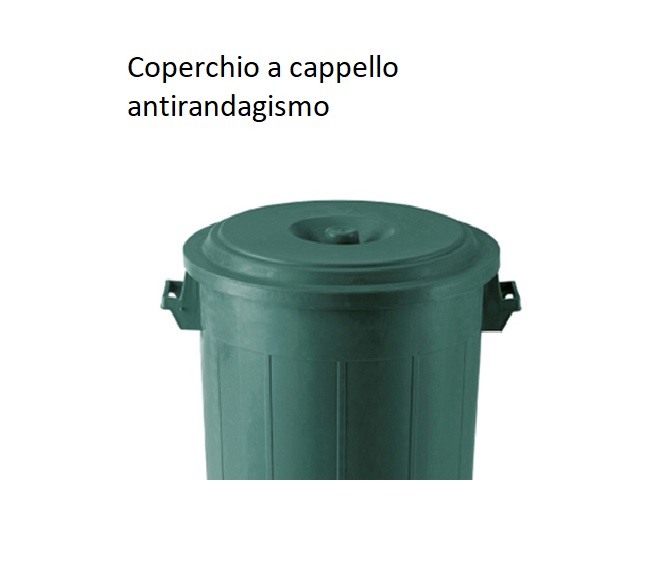 Bidone portarifiuti VERDE con coperchio antirandagismo industriale 70 litri patt