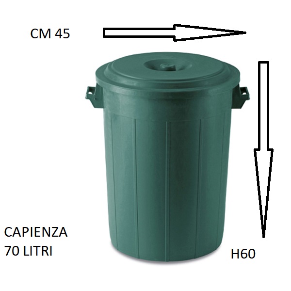 Bidone portarifiuti VERDE con coperchio antirandagismo industriale 70 litri patt