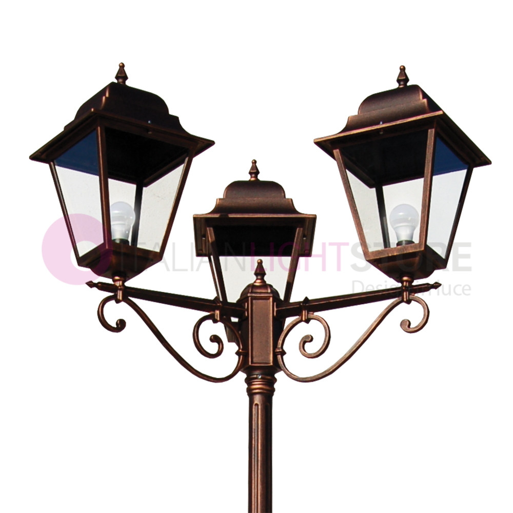 ATHENA GRANDE Lampione per giardino a 3 luci h. 296 Lanterna Quadrata COLORE DIFFUSORE: TRASPARENTE, COLORE STRUTTURA: NERO-RAME