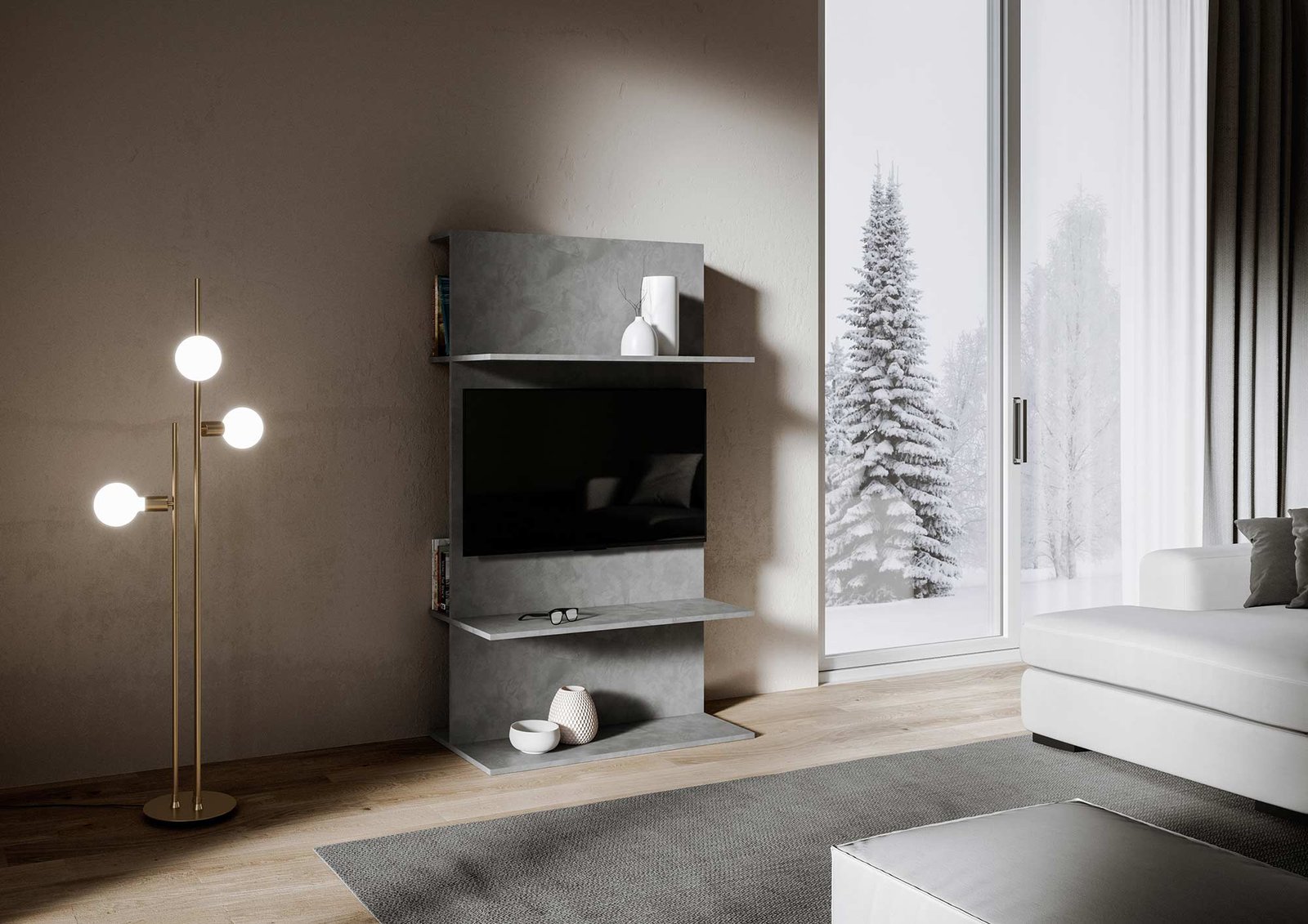 Porta TV moderno - LOKI Composizione: A, Dimensioni: L.100 P.50 H.170,4, Colore: Antracite Spatolato