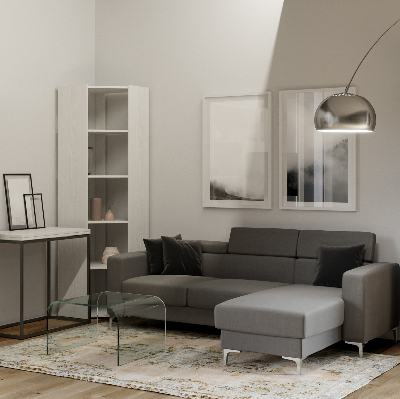 Libreria ad angolo - KATO ANGOLO Composizione: A, Colore: Bianco Frassino, Dimensioni: L.60,3 P.60,3 H.205