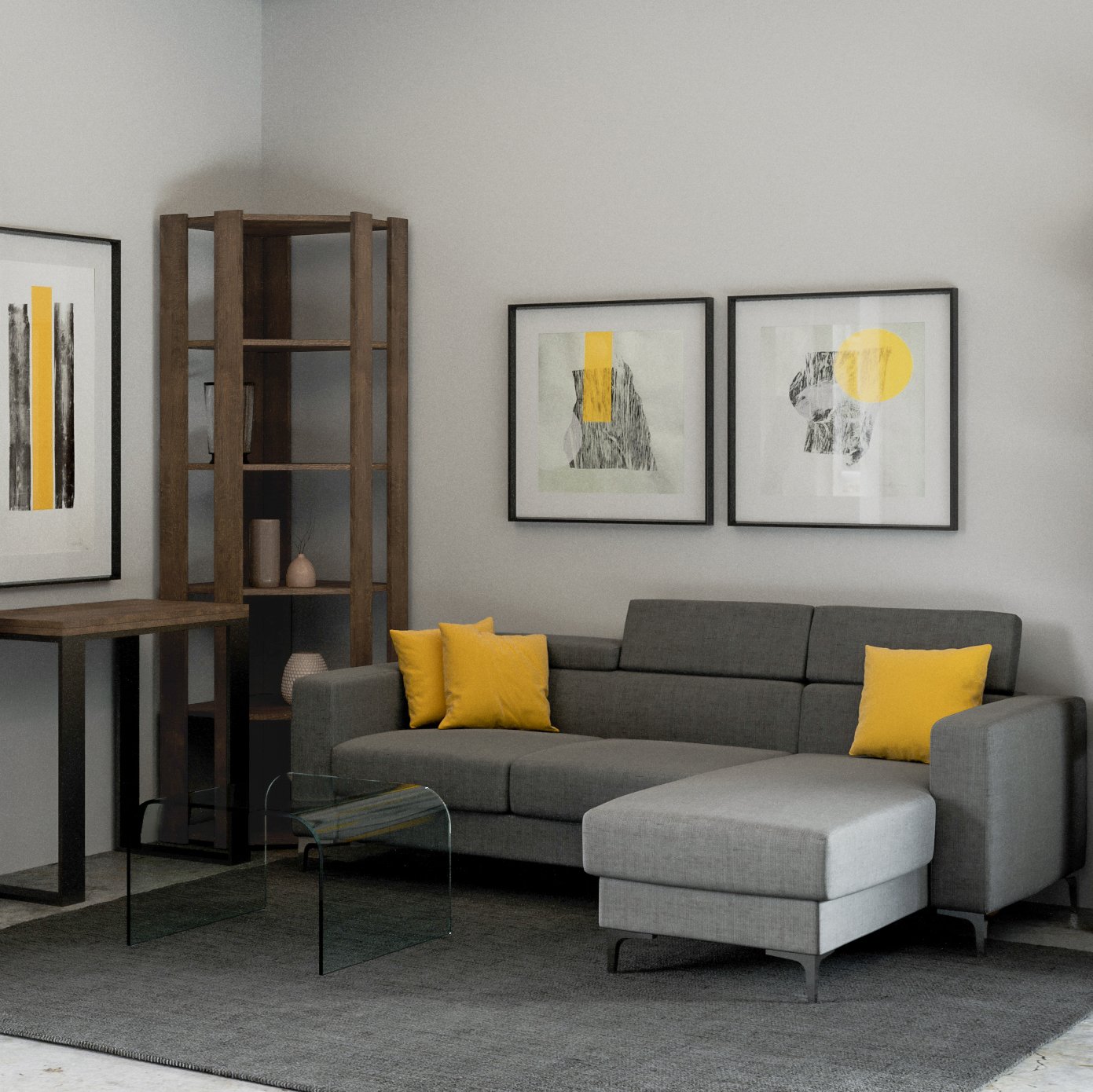 Libreria ad angolo - KATO ANGOLO Composizione: B, Dimensioni: L.60,3 P.60,3 H.205, Colore: Noce