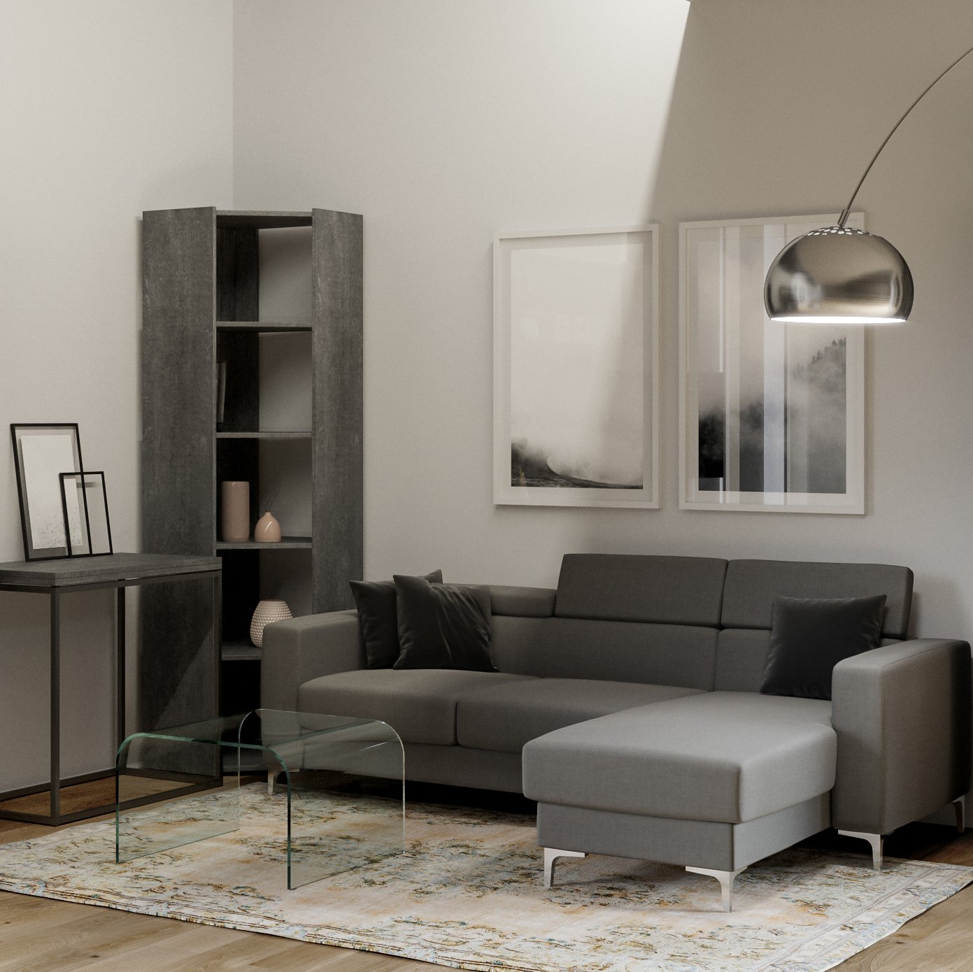Libreria ad angolo - KATO ANGOLO Composizione: A, Colore: Cemento, Dimensioni: L.60,3 P.60,3 H.205