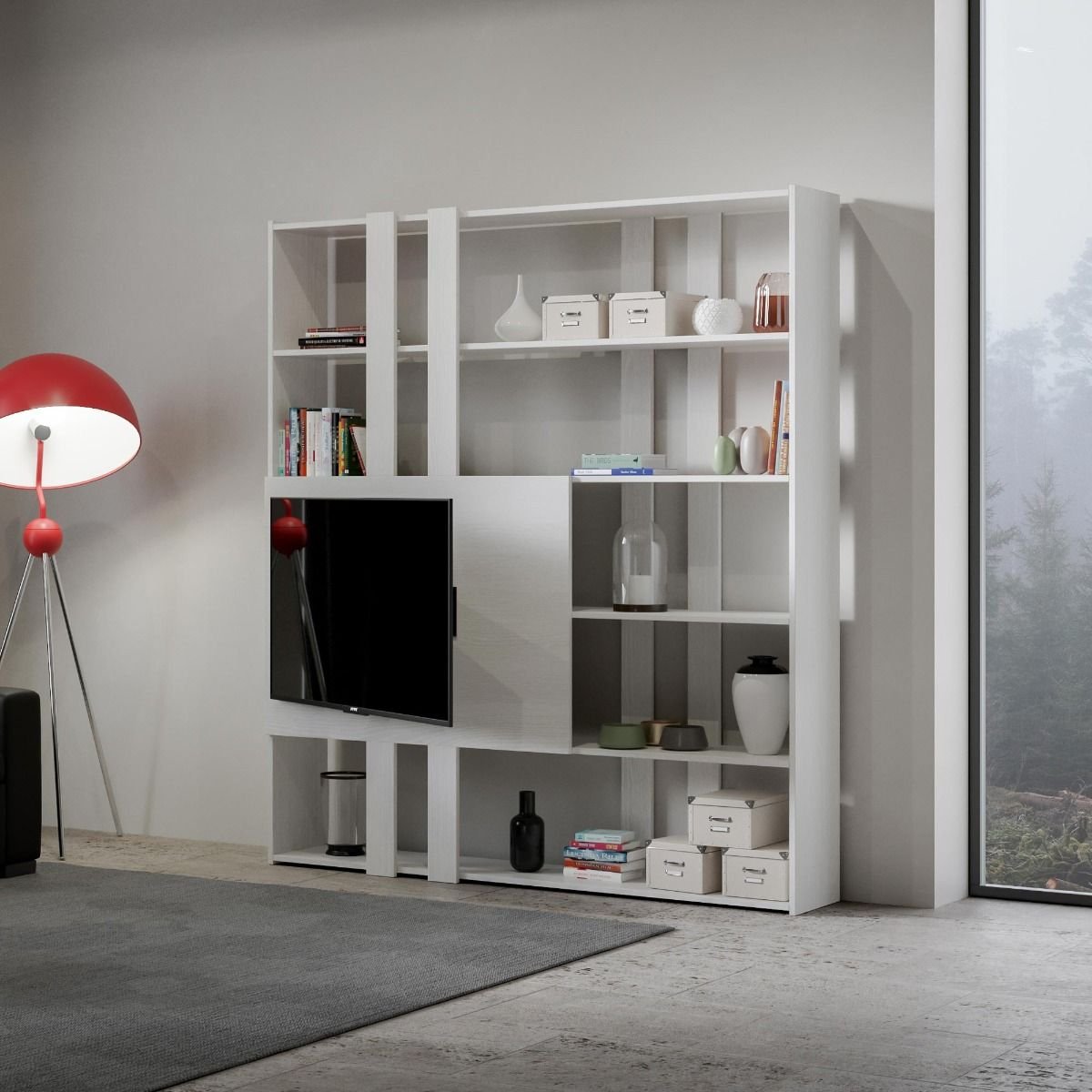 Libreria con porta TV - KATO TV Dimensioni: L.178 P.36 H.204, Composizione: H, Colore: Bianco Frassino
