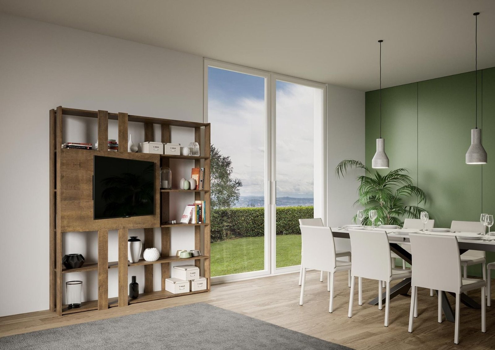 Libreria con porta TV - KATO TV Colore: Noce, Dimensioni: L.178 P.36 H.204, Composizione: N