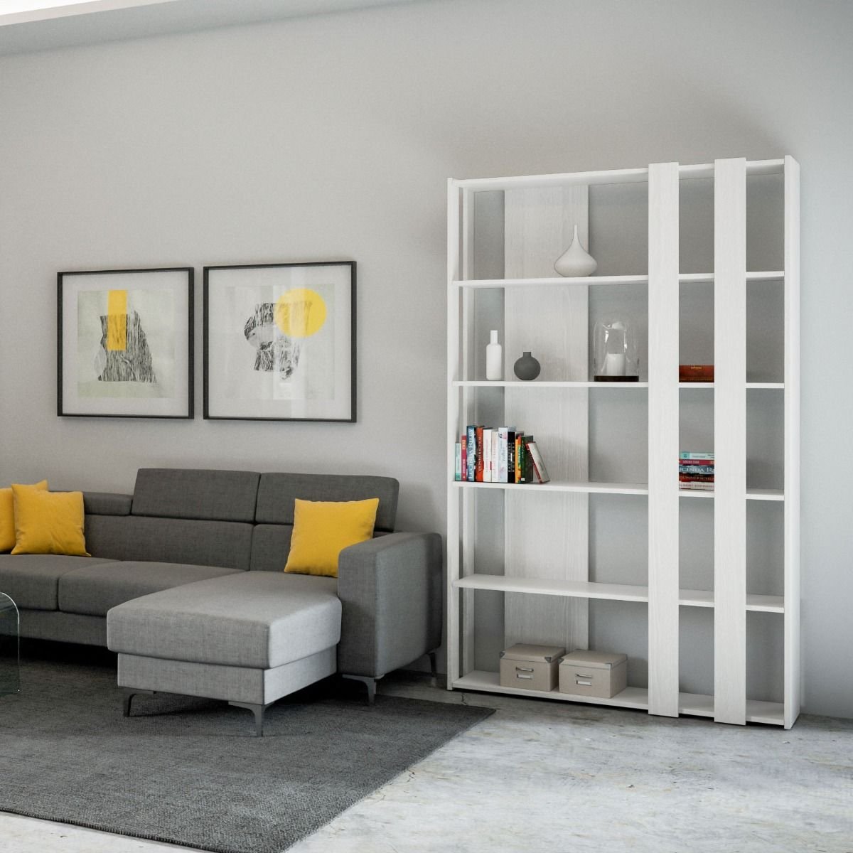 Libreria a fasce - KATO Colore: Bianco Frassino, Composizione: B, Dimensioni: L.120 P.36 H.204
