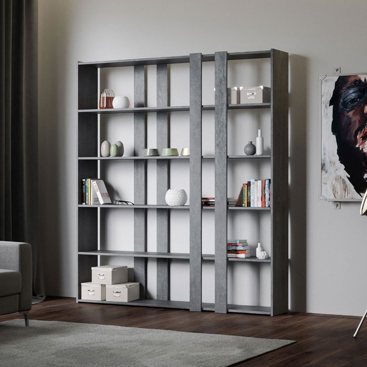 Libreria a fasce - KATO Dimensioni: L.178 P.36 H.204, Composizione: A, Colore: Cemento