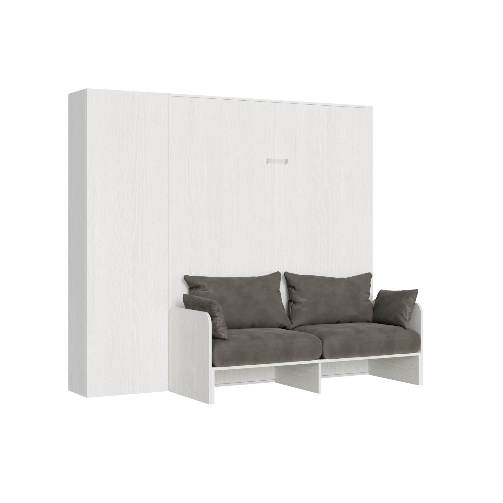 Letto matrimoniale a scomparsa 160 verticale Sofà con colonna - KENTARO Colore: Bianco Frassino
