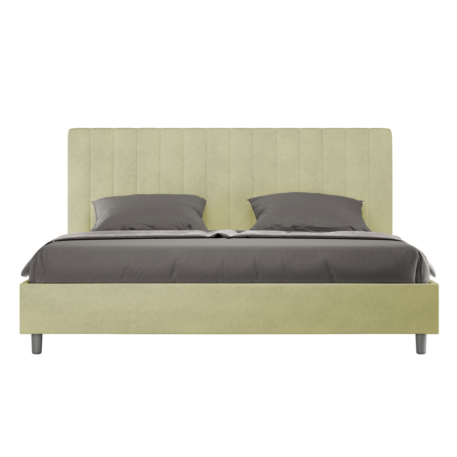 Image of Letto Matrimoniale King size rivestito in Microfibra - AGUEDA Dimensione Rete: 190x190, Tipologia Letto: Senza Rete, Colore: Tè verde cod009
