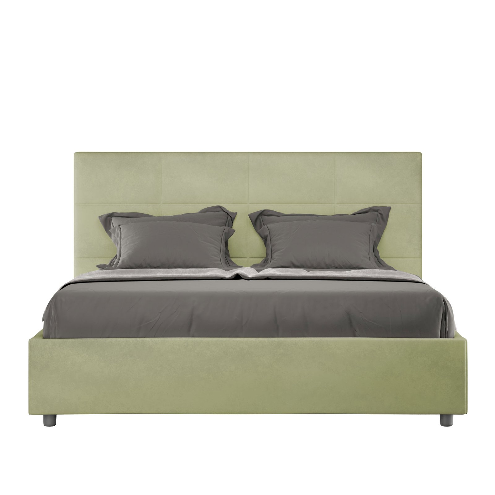 Letto Matrimoniale rivestito in Microfibra - MIKA Colore: Tè verde, Dimensione Rete: 160x200, Tipologia Letto: Alzata Doppia