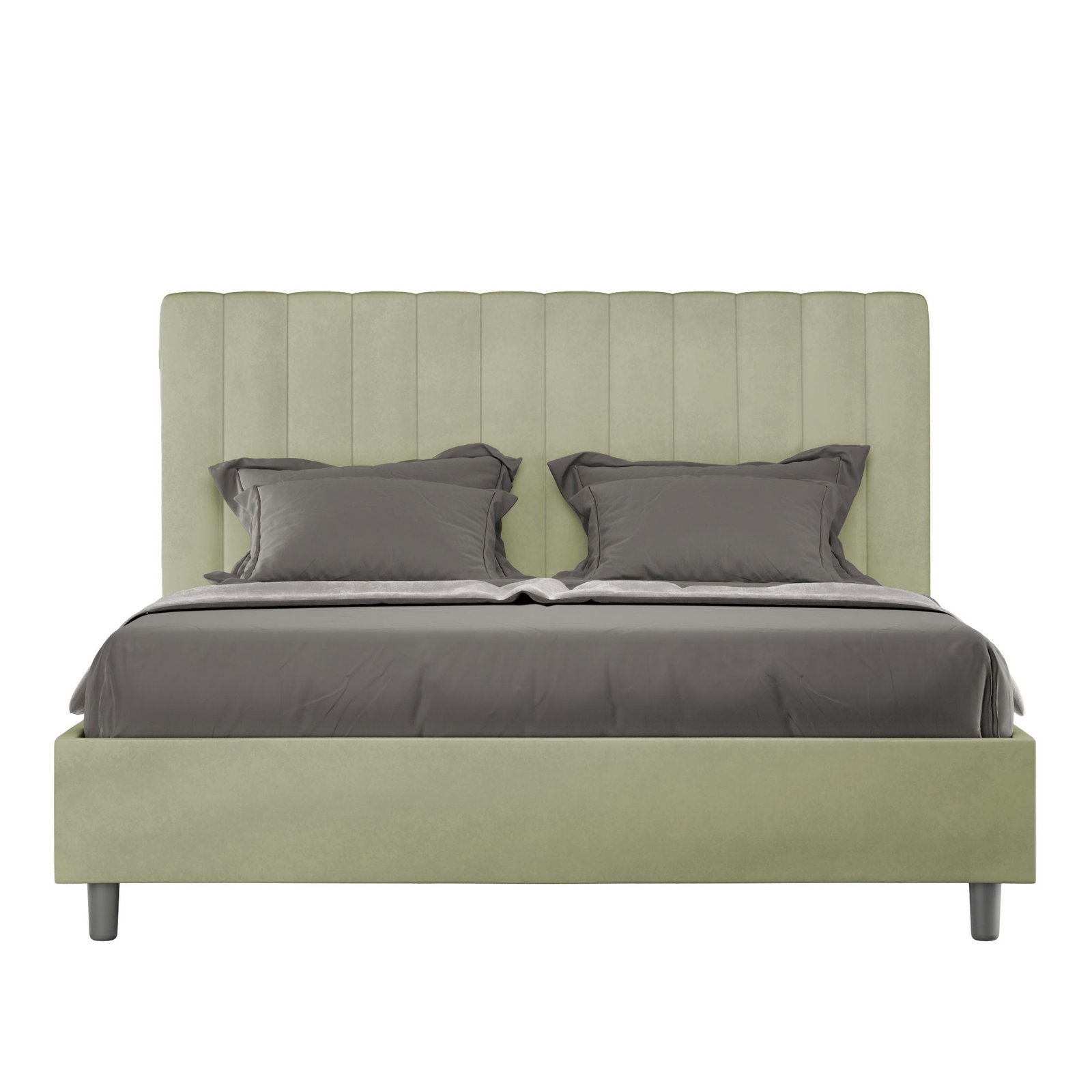 Letto Matrimoniale rivestito in Microfibra - AGUEDA Colore: Tè verde, Dimensione Rete: 160x190, Tipologia Letto: Alzata Doppia