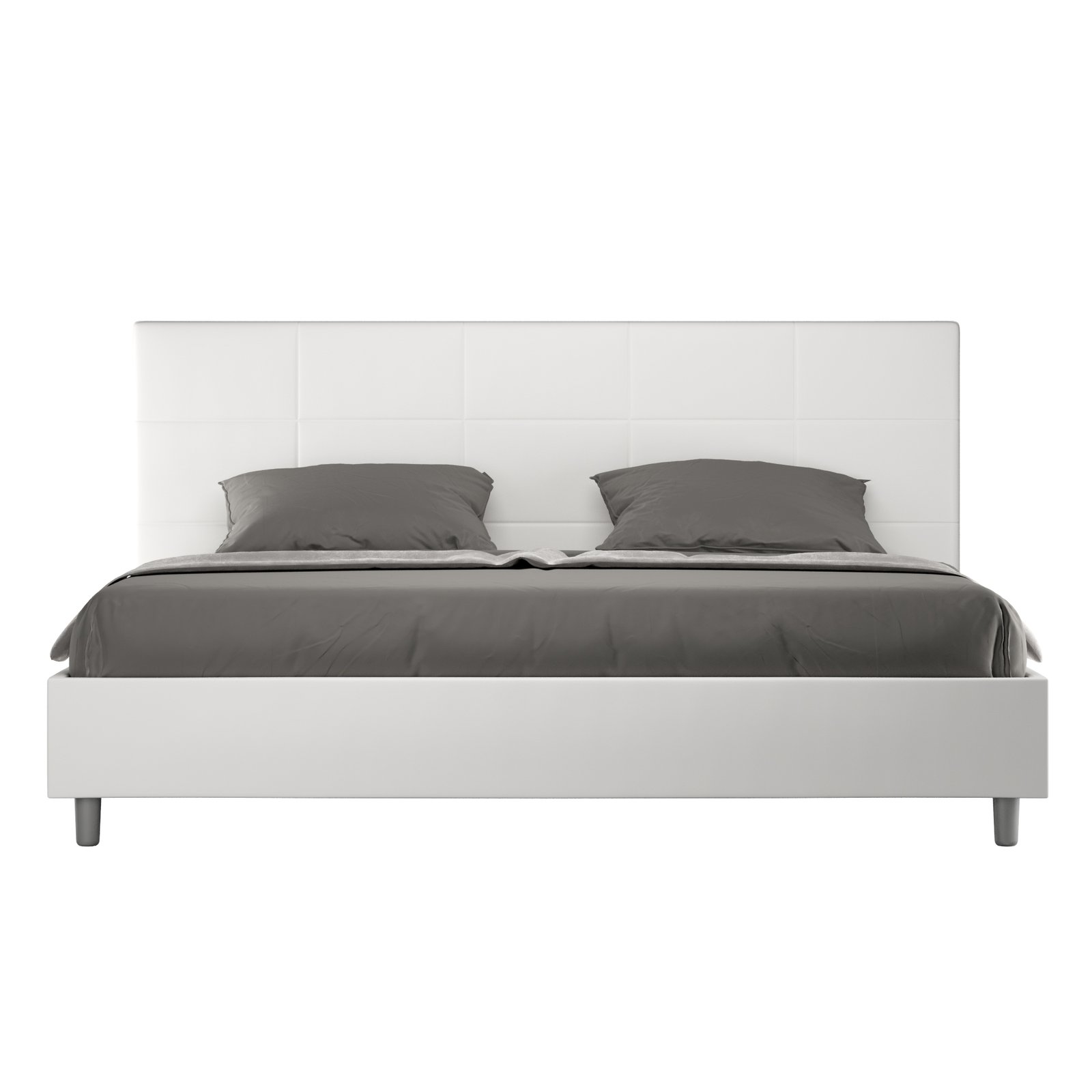 Letto Matrimoniale King size rivestito in Similpelle - MIKA Dimensione Rete: 180x210, Tipologia Letto: Con Rete e Contenitore, Colore: Bianco