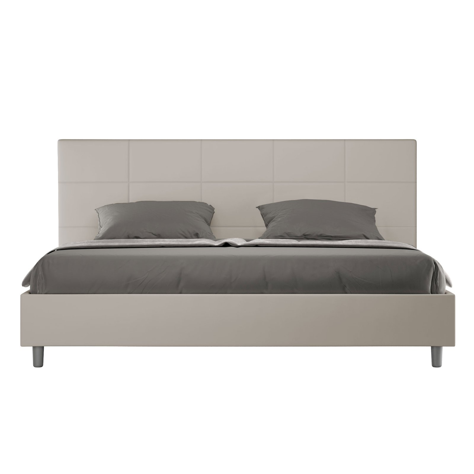 Letto Matrimoniale King size rivestito in Similpelle - MIKA Colore: Tortora, Dimensione Rete: 180x210, Tipologia Letto: Con Rete e Contenitore